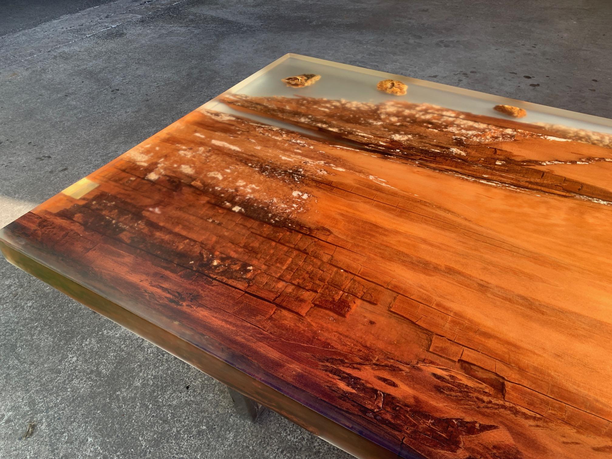 Kauri Dining Table in Solid Ancient Kauri Wood and Amber For Sale 3