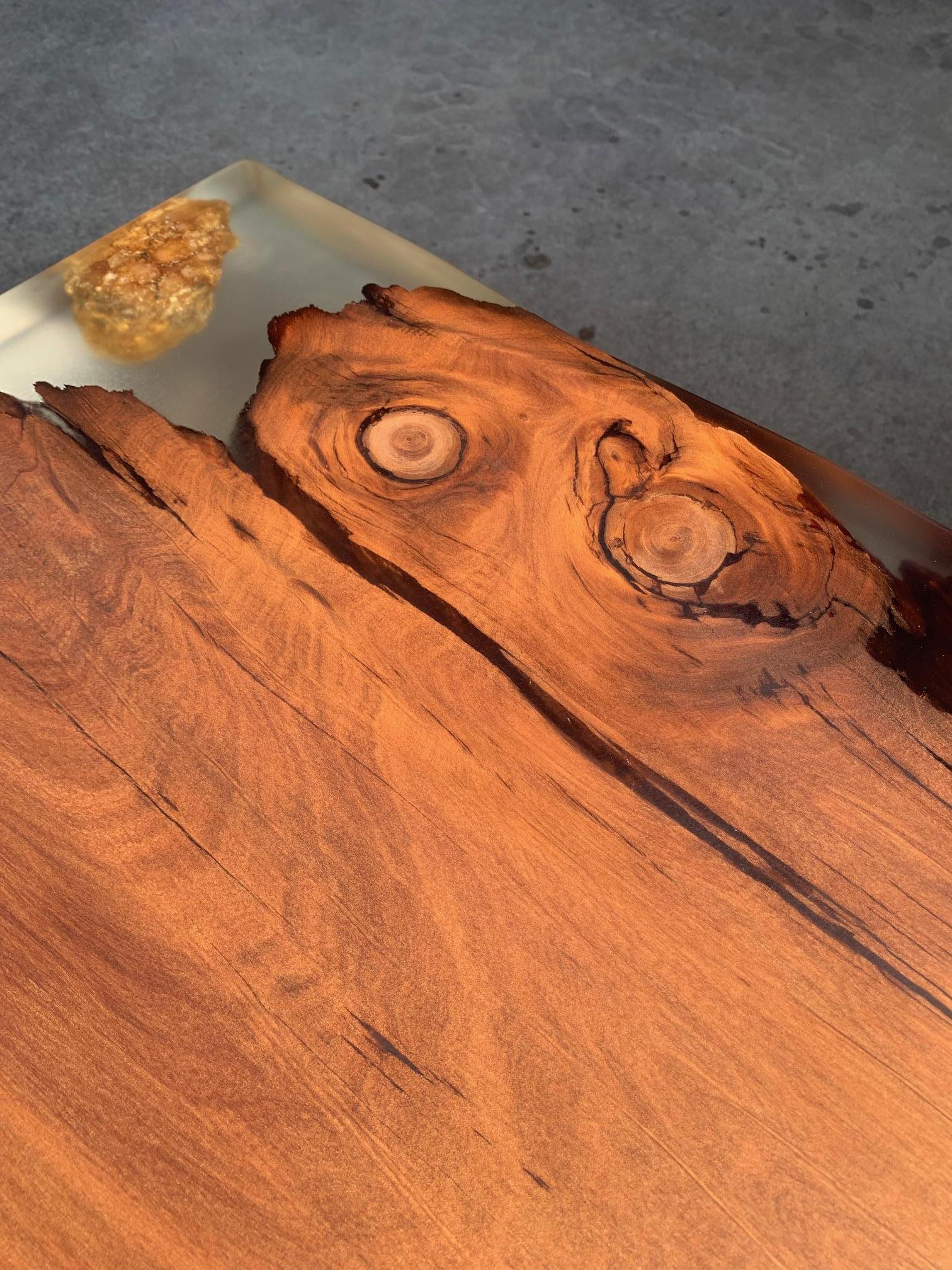 Cast Kauri Dining Table in Solid Ancient Kauri Wood and Amber For Sale