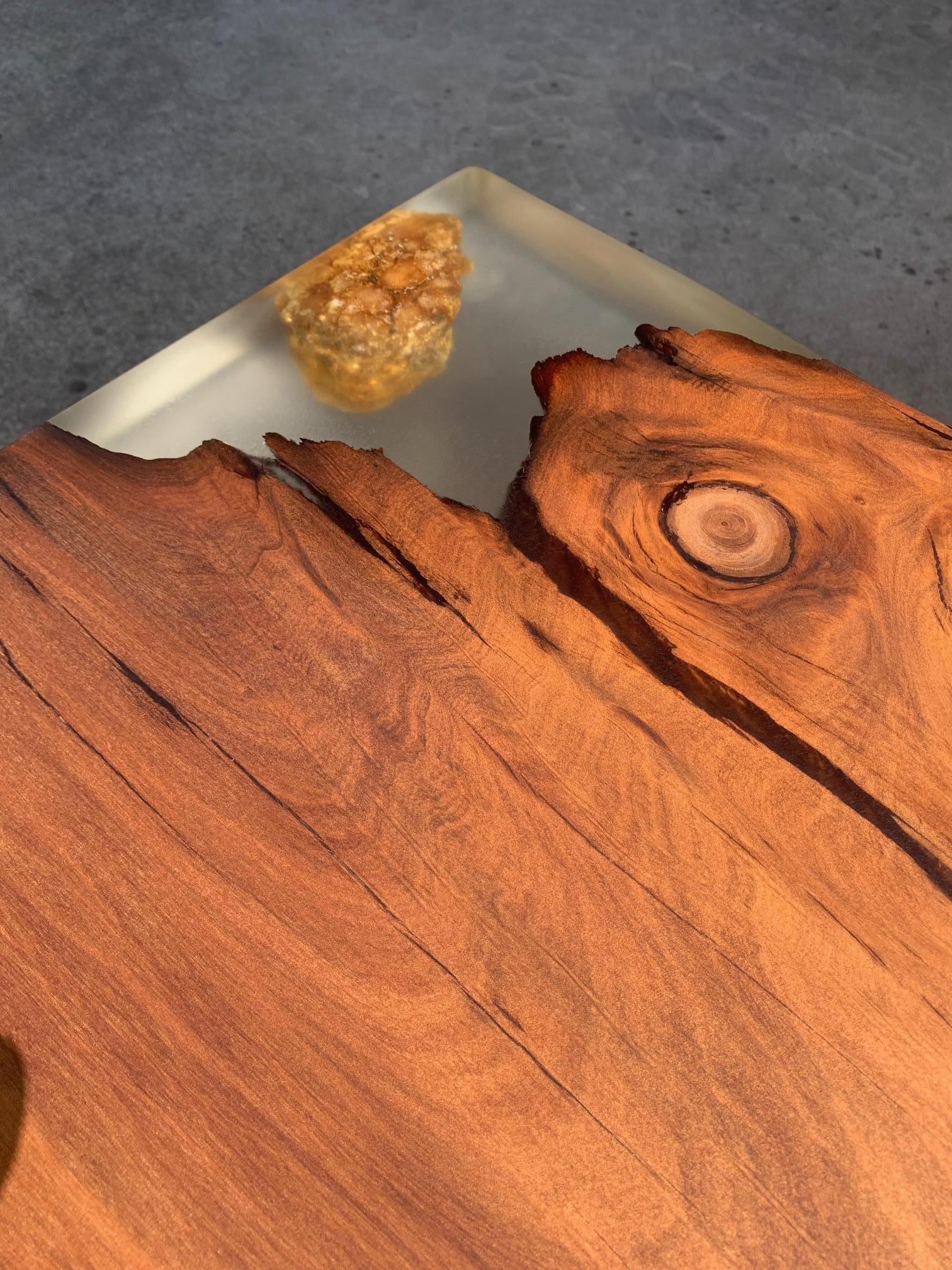 Contemporary Kauri Dining Table in Solid Ancient Kauri Wood and Amber For Sale