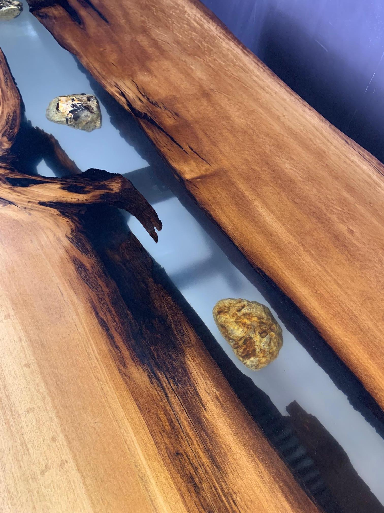 Cast Kauri Dining Table in Solid Ancient Kauri Wood and Amber For Sale