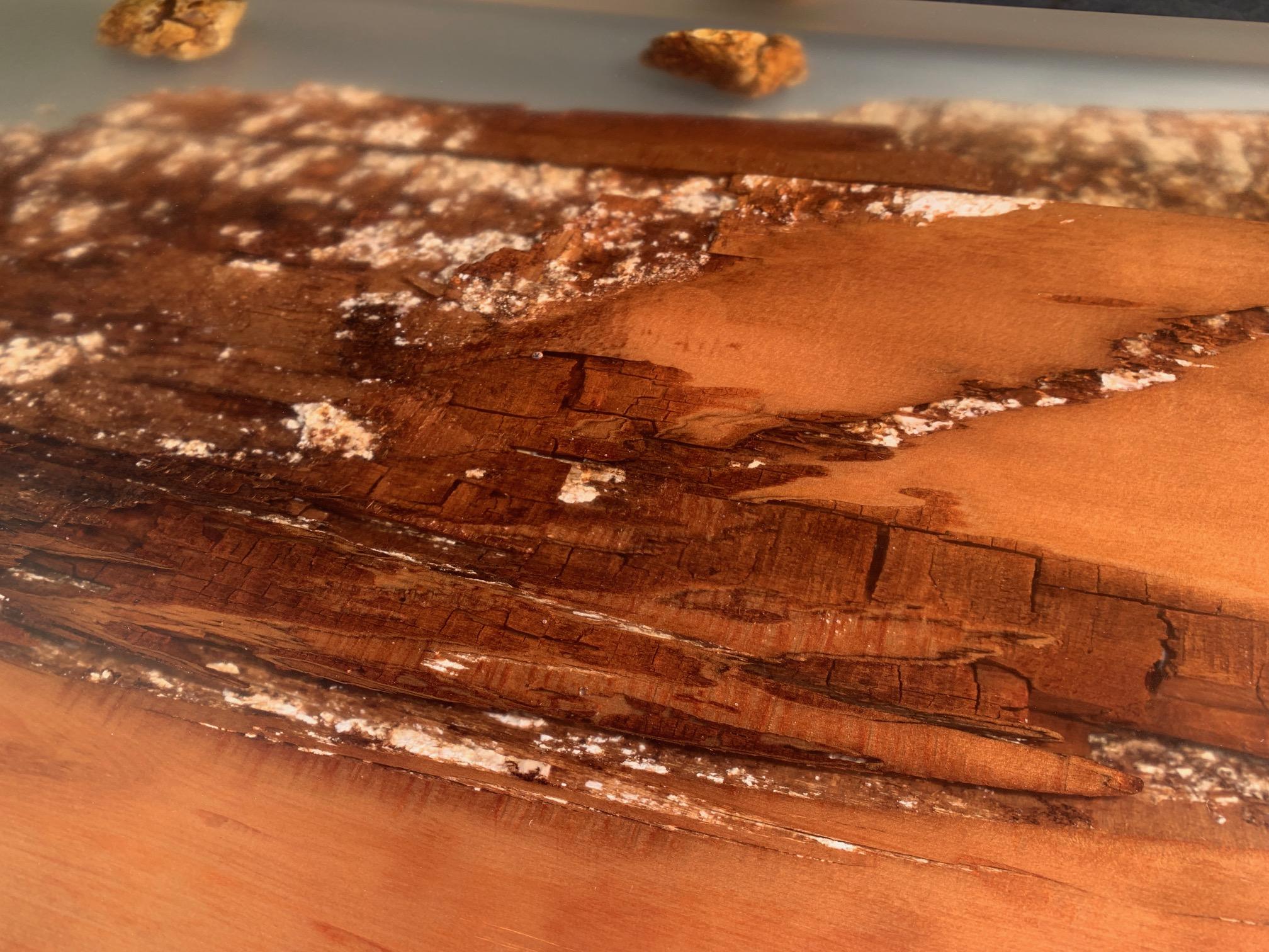 Cast Kauri Dining Table in Solid Ancient Kauri Wood and Amber For Sale