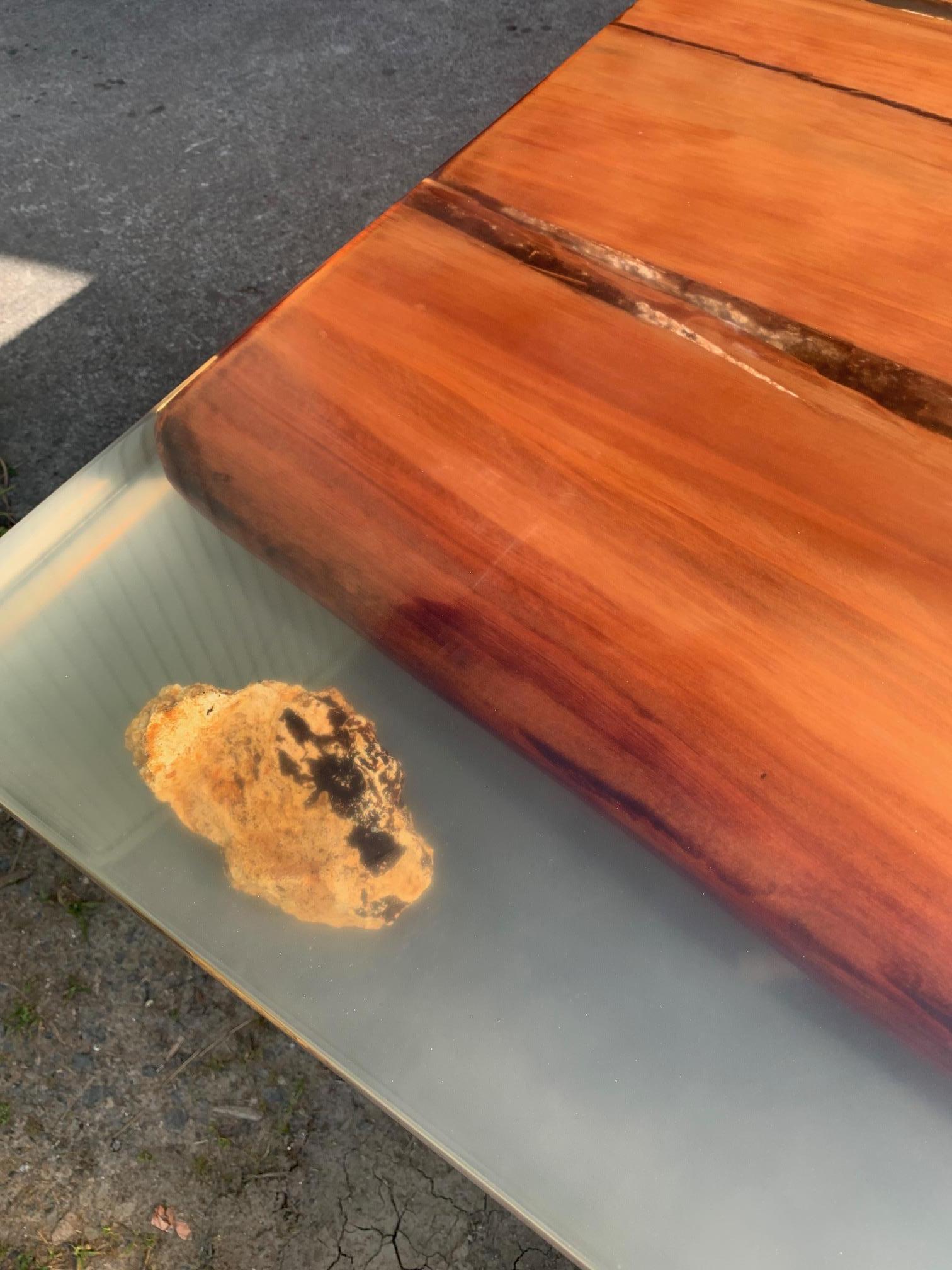 New Zealand Kauri Dining Table in Solid Ancient Kauri Wood and Amber For Sale