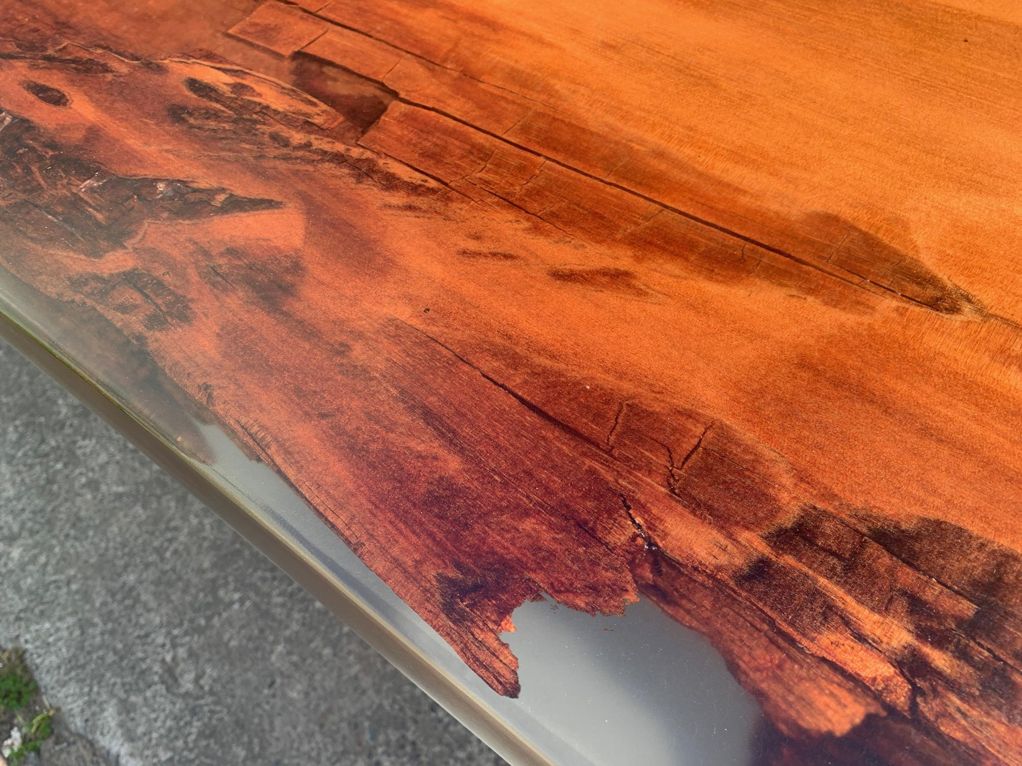 Iron Kauri Dining Table in Solid Ancient Kauri Wood and Amber For Sale