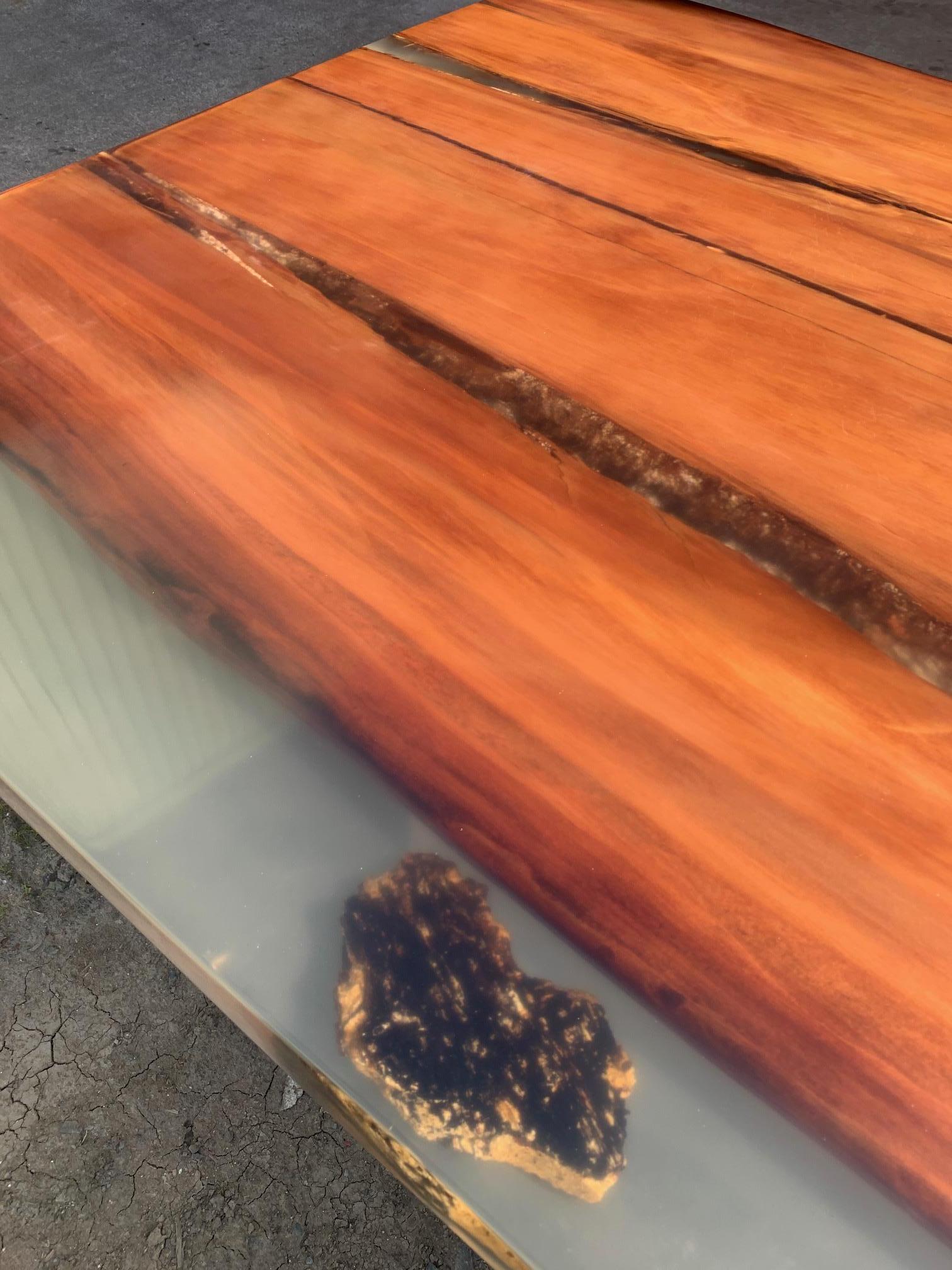 Kauri Dining Table in Solid Ancient Kauri Wood and Amber For Sale 1