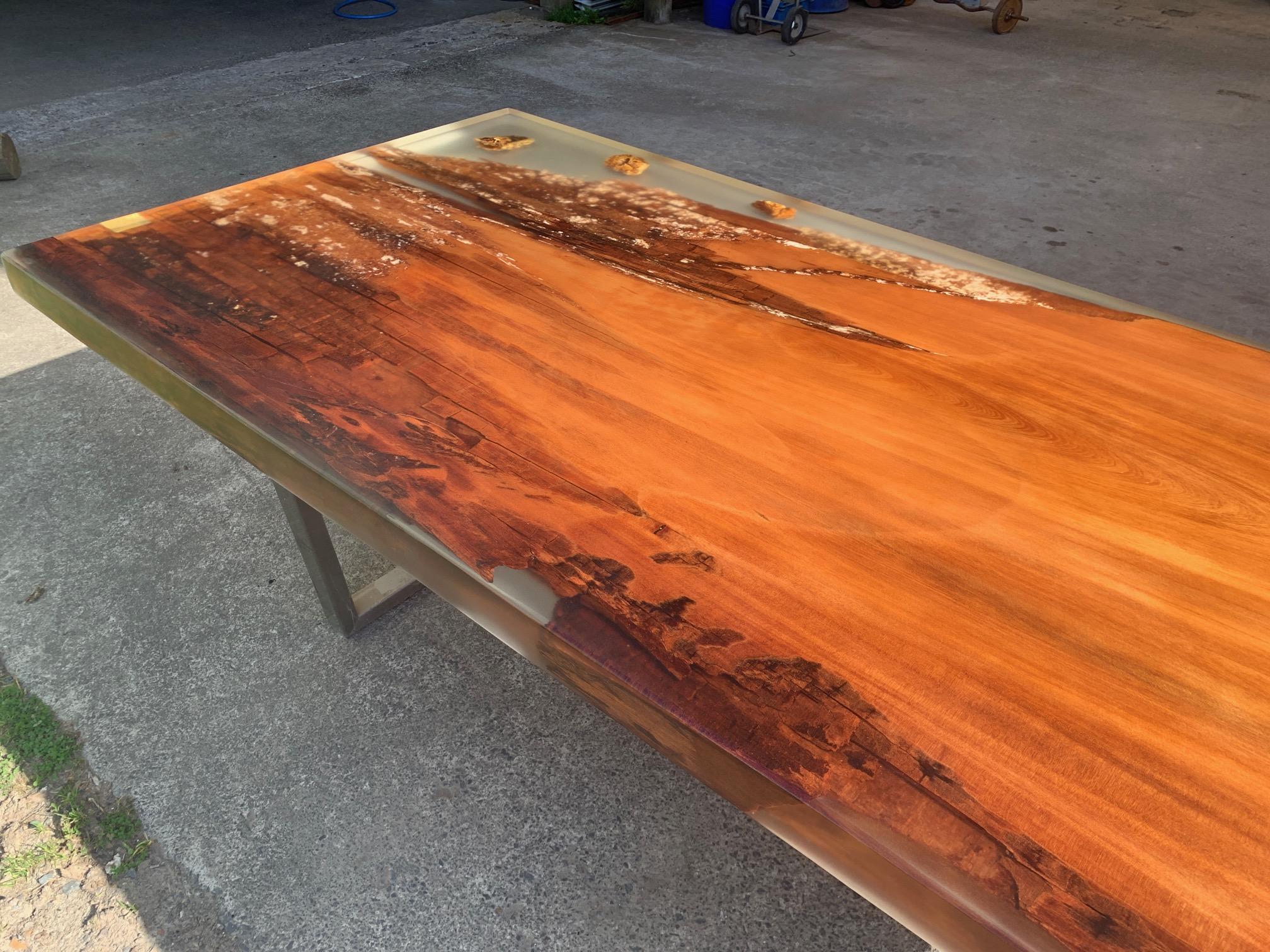 Kauri Dining Table in Solid Ancient Kauri Wood and Amber For Sale 1