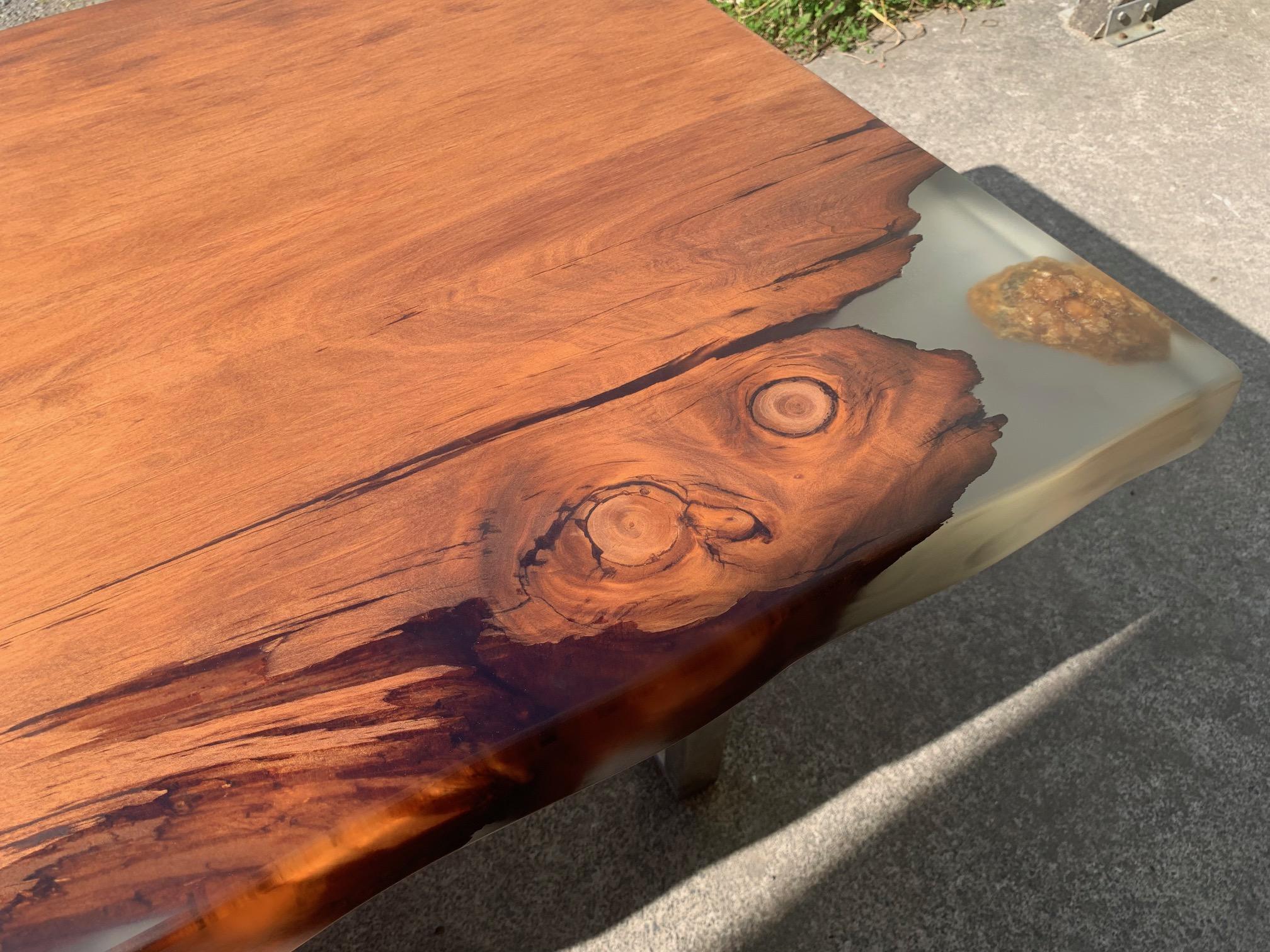 New Zealand Kauri Dining Table in Solid Ancient Kauri Wood and Amber For Sale