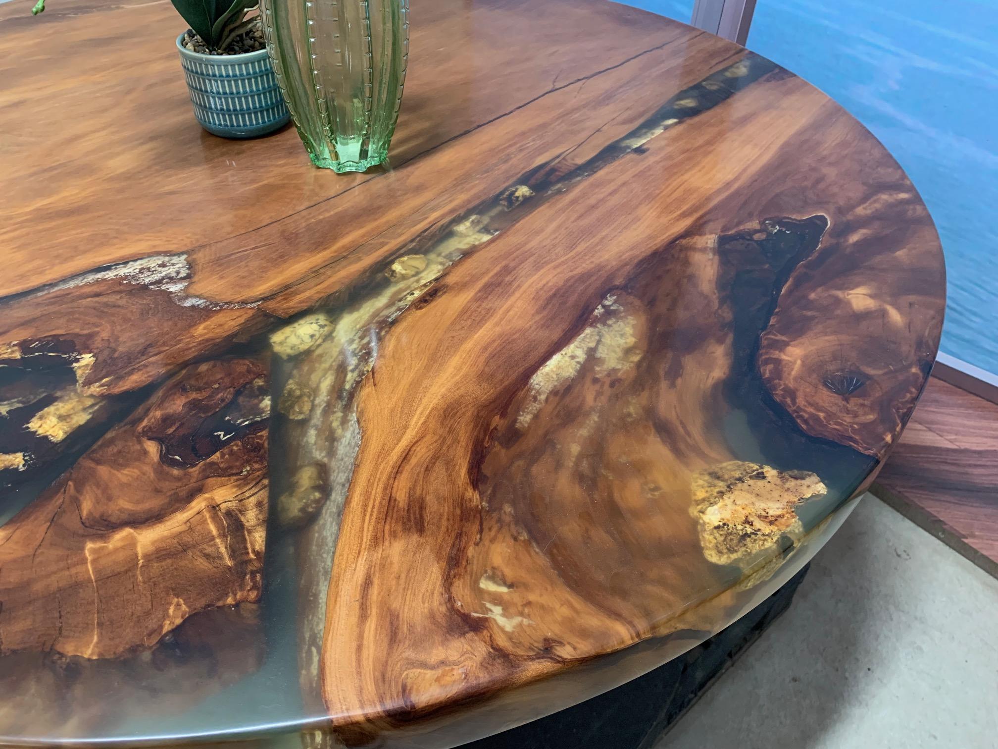 Cast Kauri Round Dining Table 1.4m diameter in Solid Ancient Kauri Wood For Sale