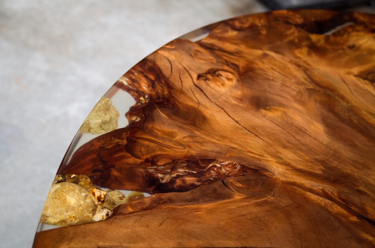 Contemporary Kauri Round Dining Table 1.8m diameter in Solid Ancient Kauri Wood For Sale