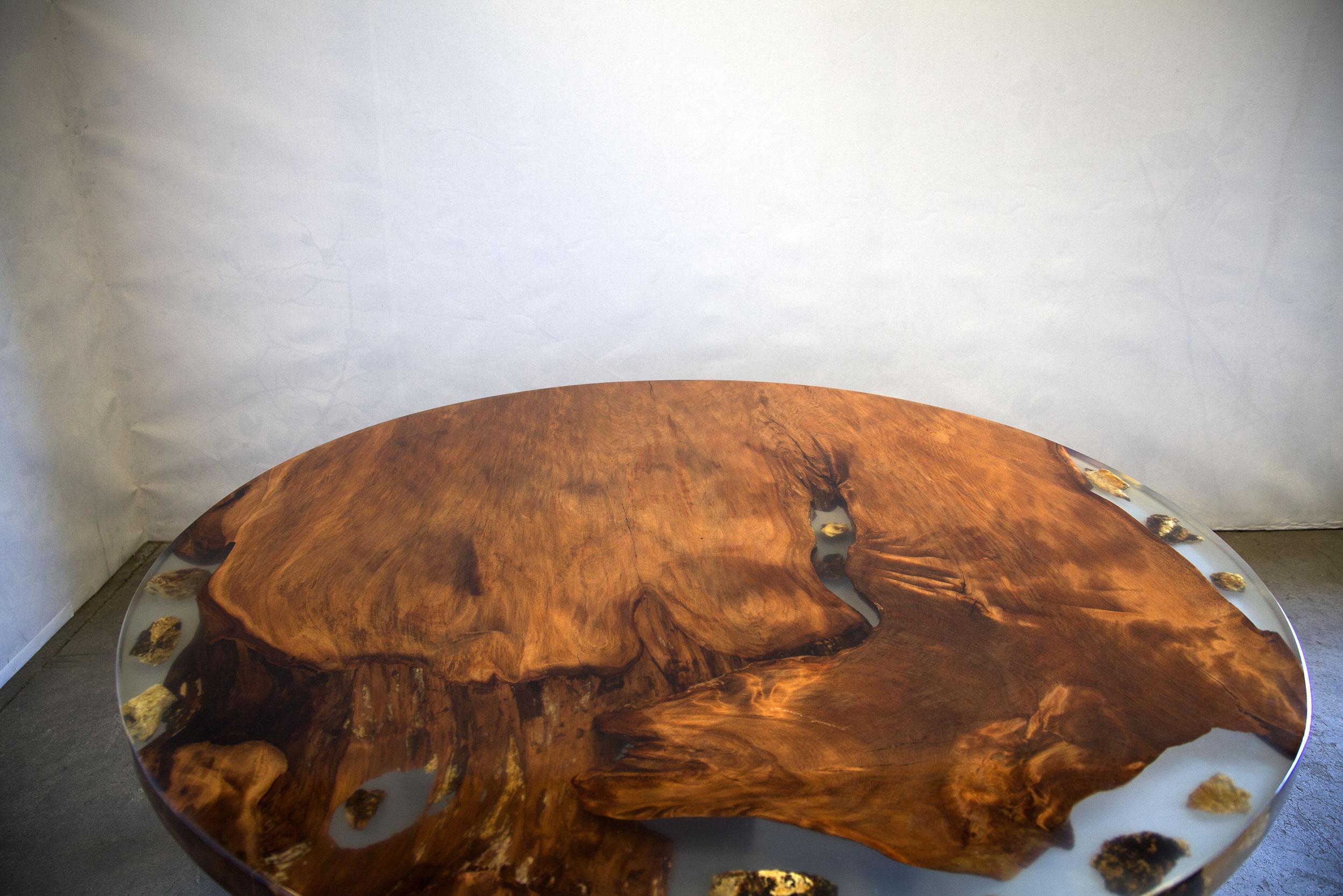 Cast Kauri Round Dining Table in Solid Ancient Kauri Wood For Sale