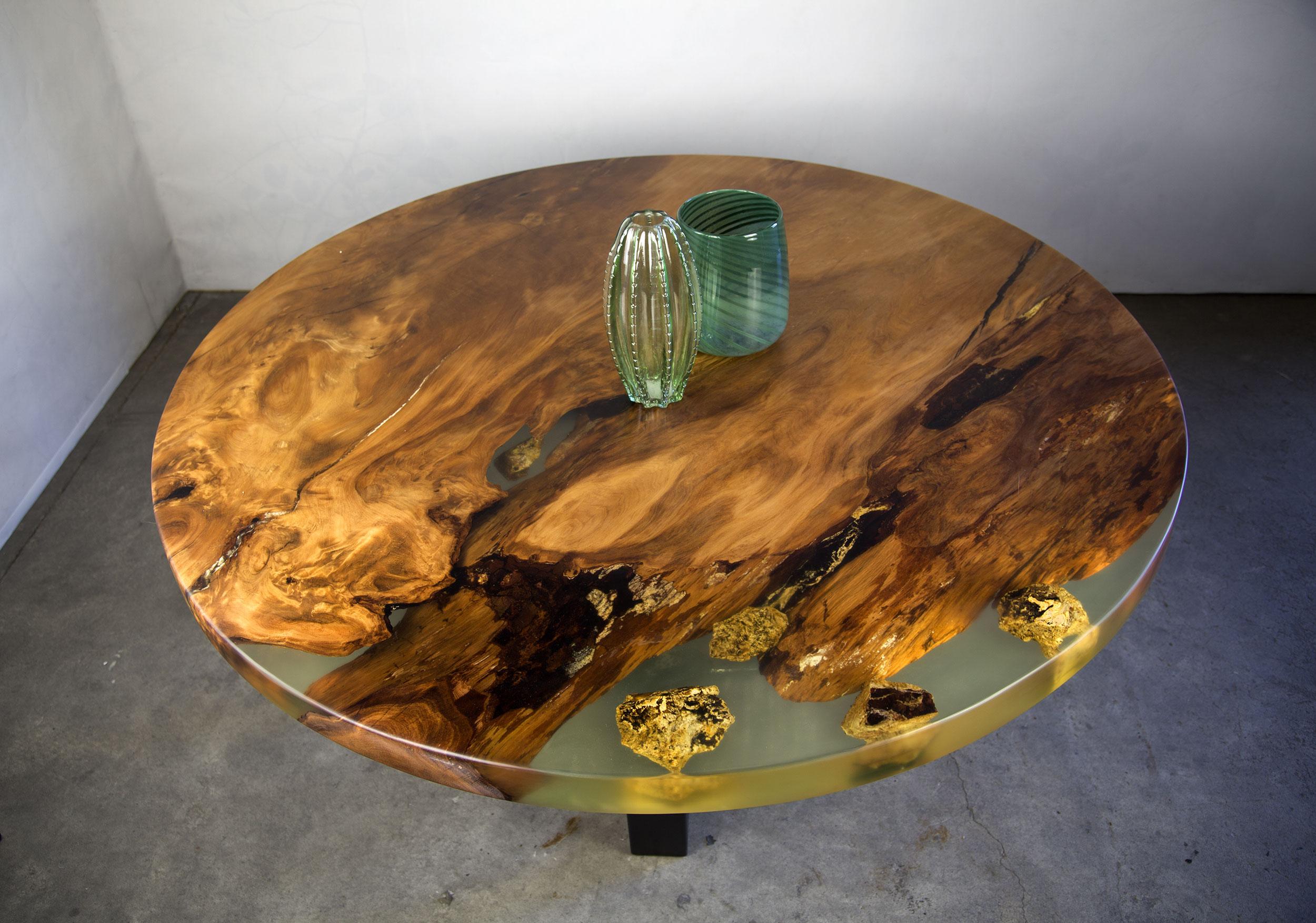 Contemporary Kauri Round Dining Table in Solid Ancient Kauri Wood For Sale