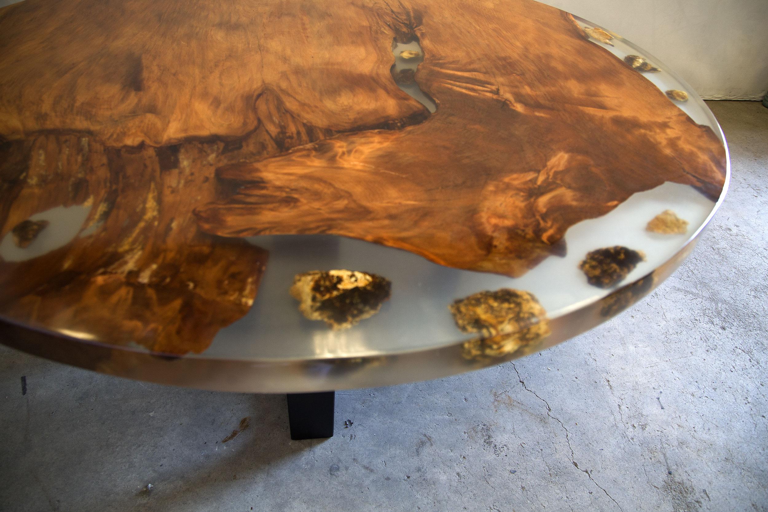 Contemporary Kauri Round Dining Table in Solid Ancient Kauri Wood For Sale
