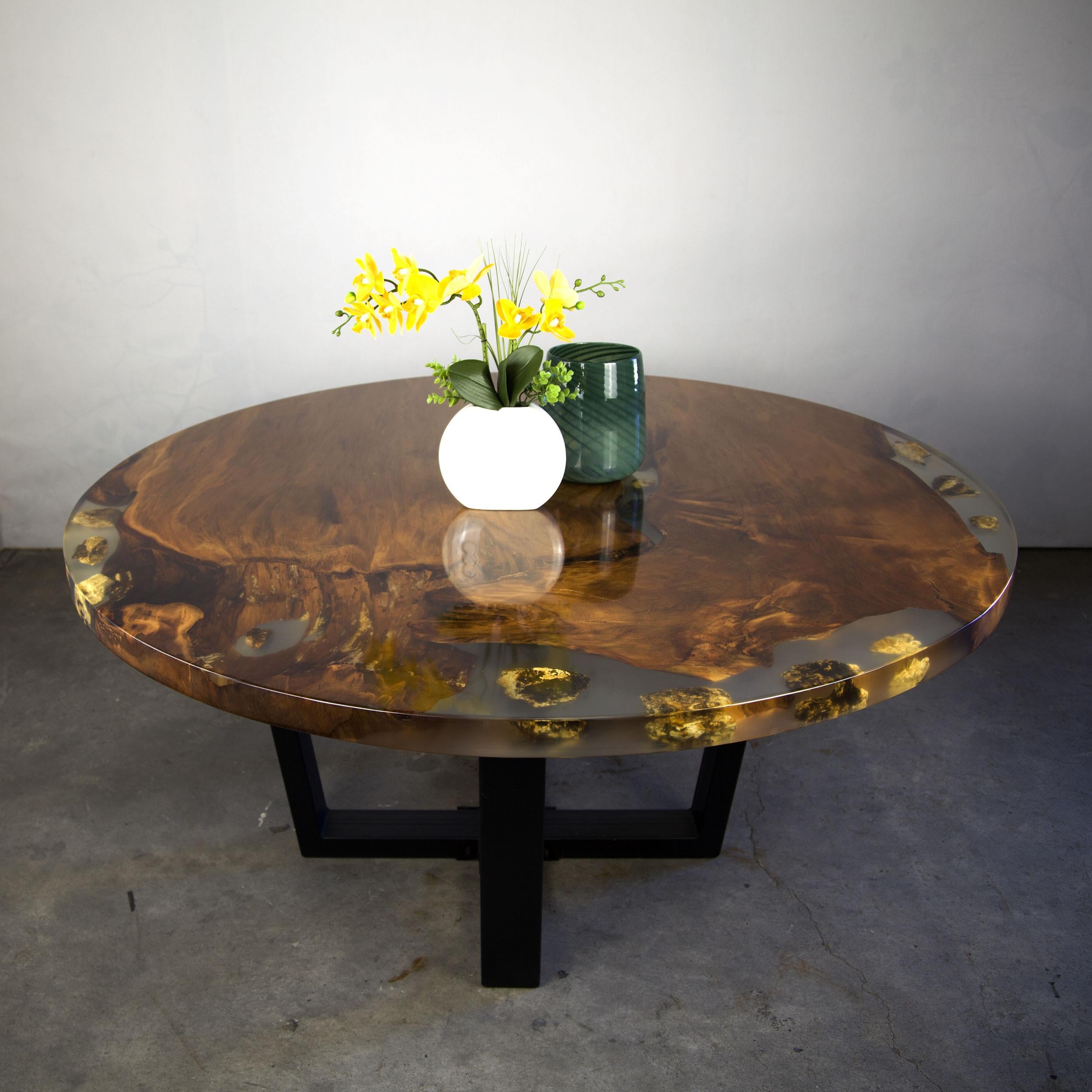Iron Kauri Round Dining Table in Solid Ancient Kauri Wood For Sale