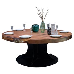 Mesa de comedor redonda Kauri de madera maciza de kauri antiguo