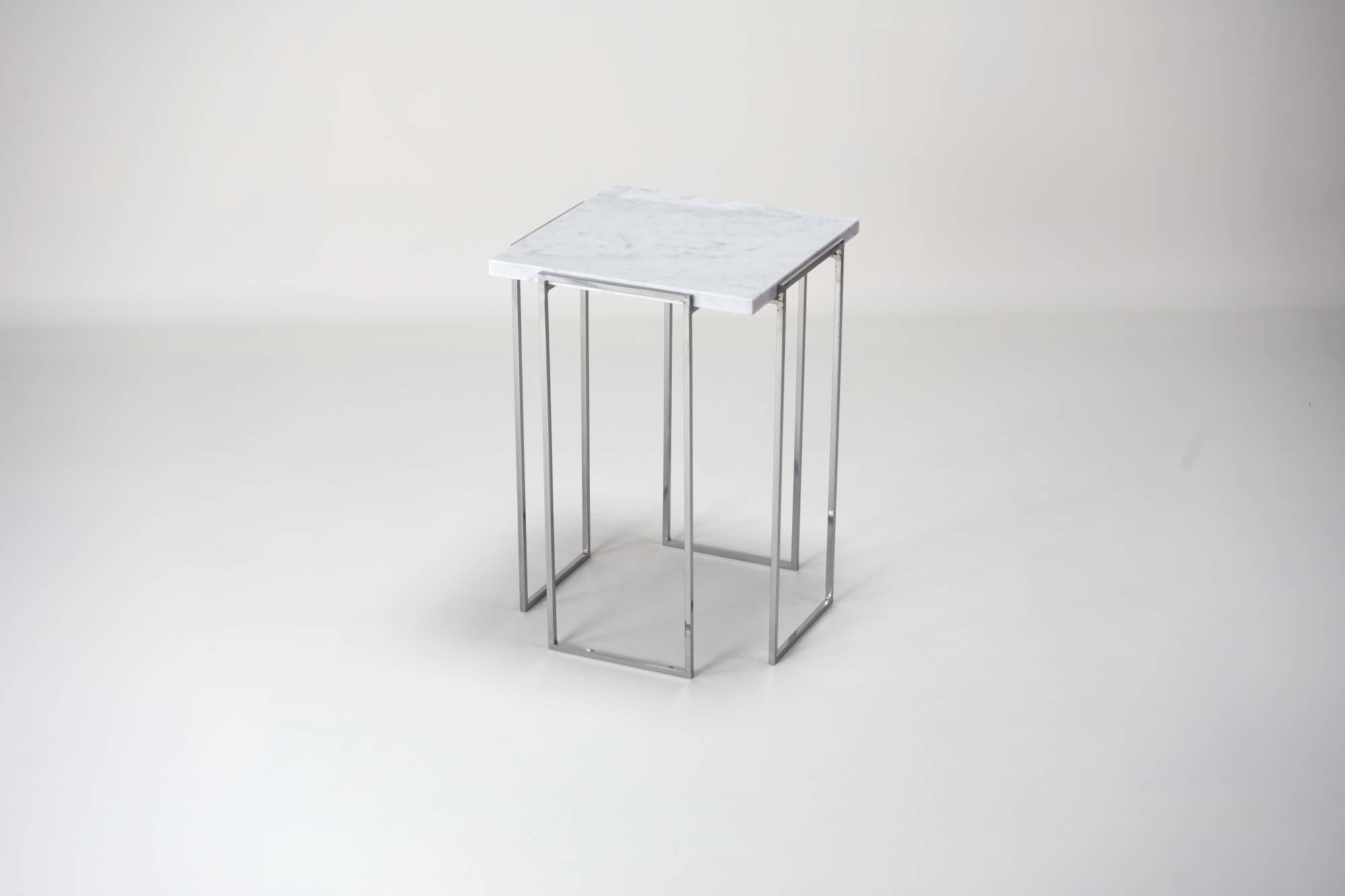Modern Kaus Cromo, Carrara Marble Side Table By DFdesignlab Handmade in Italy For Sale