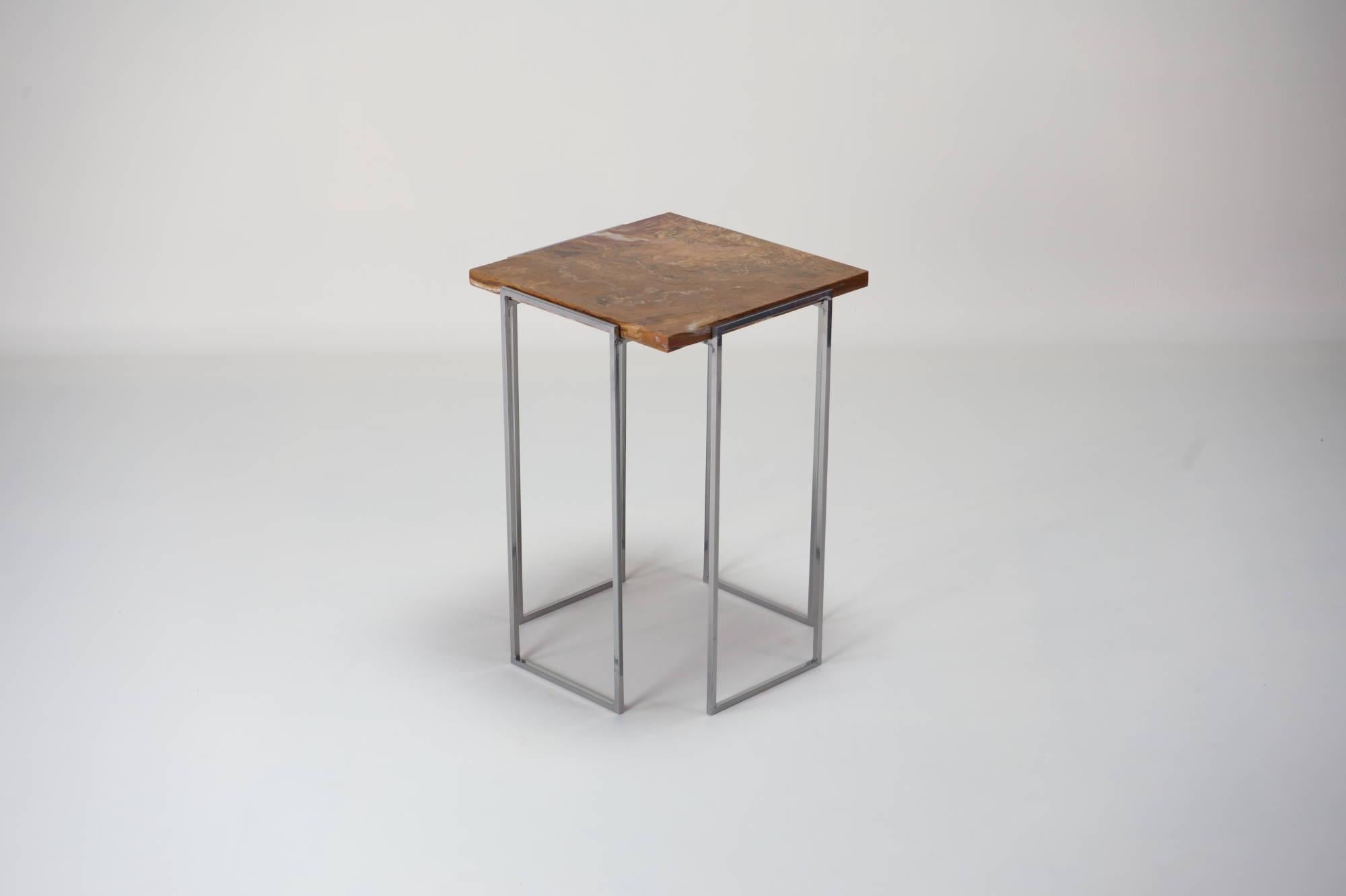Modern Kaus Cromo, Persian Onyx Side Table By DFdesignlab Handmade in Italy For Sale