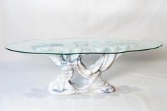 Kavachi Dining Table in White Marble & Glass by MANTA Handmade Stone Design