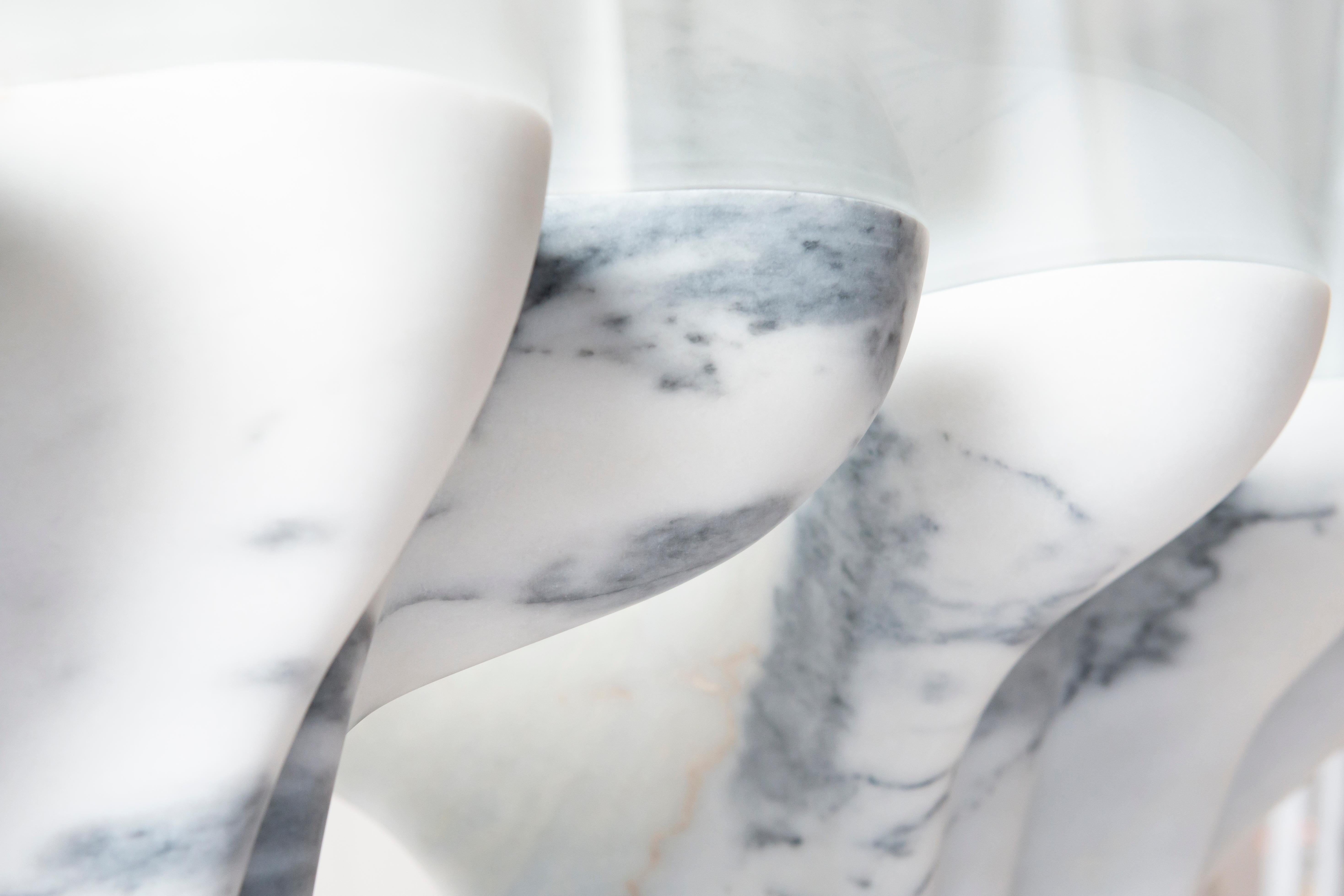 Kavachi Dining Table in White Marble & Glass by MANTA Handmade Stone Design For Sale 1