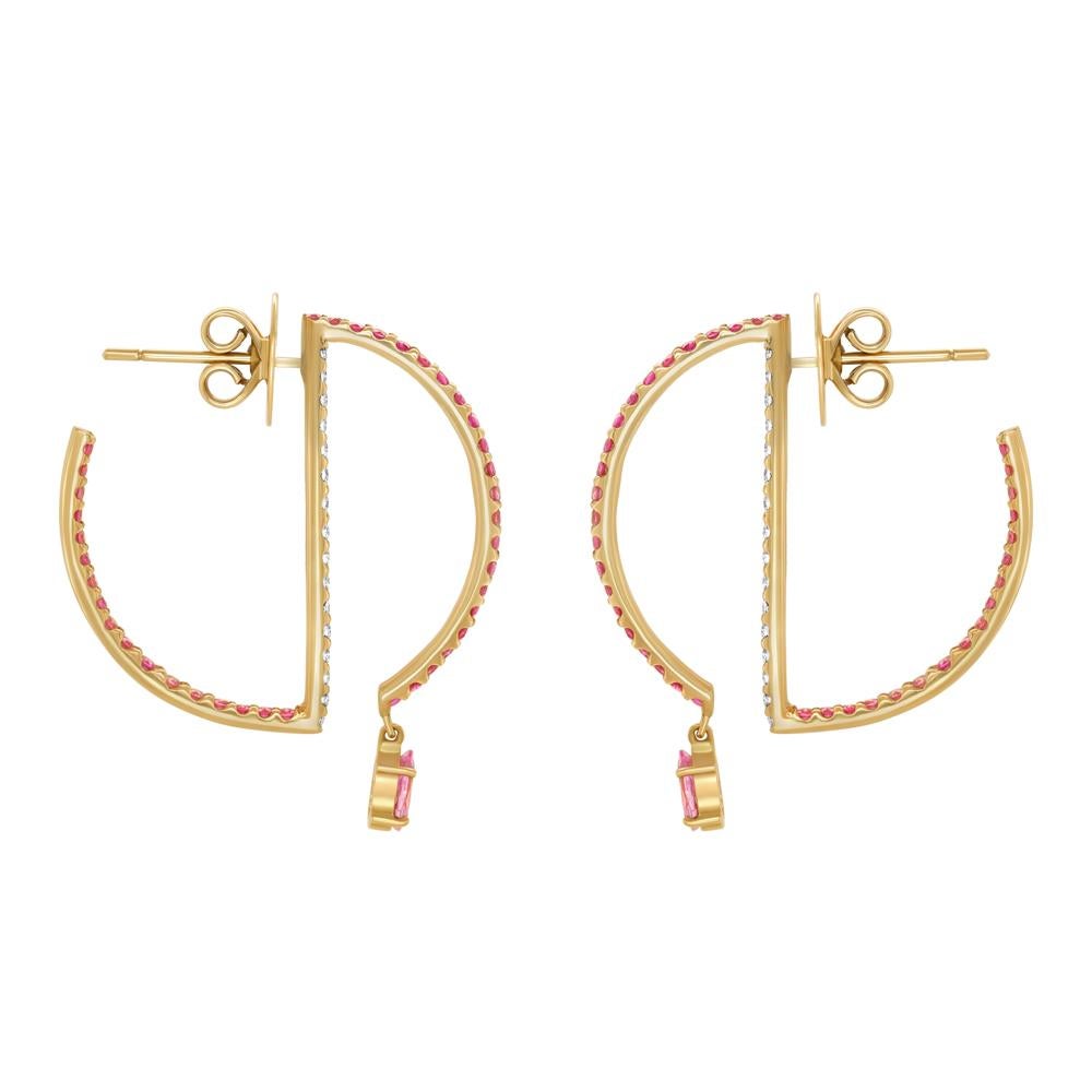 Pear Cut Kavant & Sharart 18k Rose Gold Pink Sapphire Geo Art Hoop Earrings For Sale