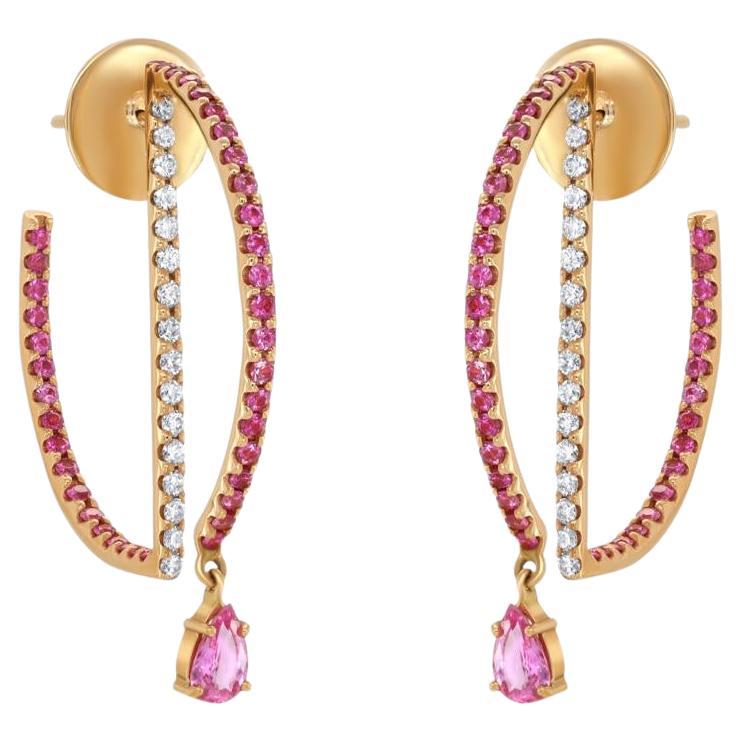 Kavant & Sharart 18k Rose Gold Pink Sapphire Geo Art Hoop Earrings For Sale