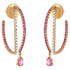 Kavant & Sharart 18k Rose Gold Pink Sapphire Geo Art Hoop Earrings