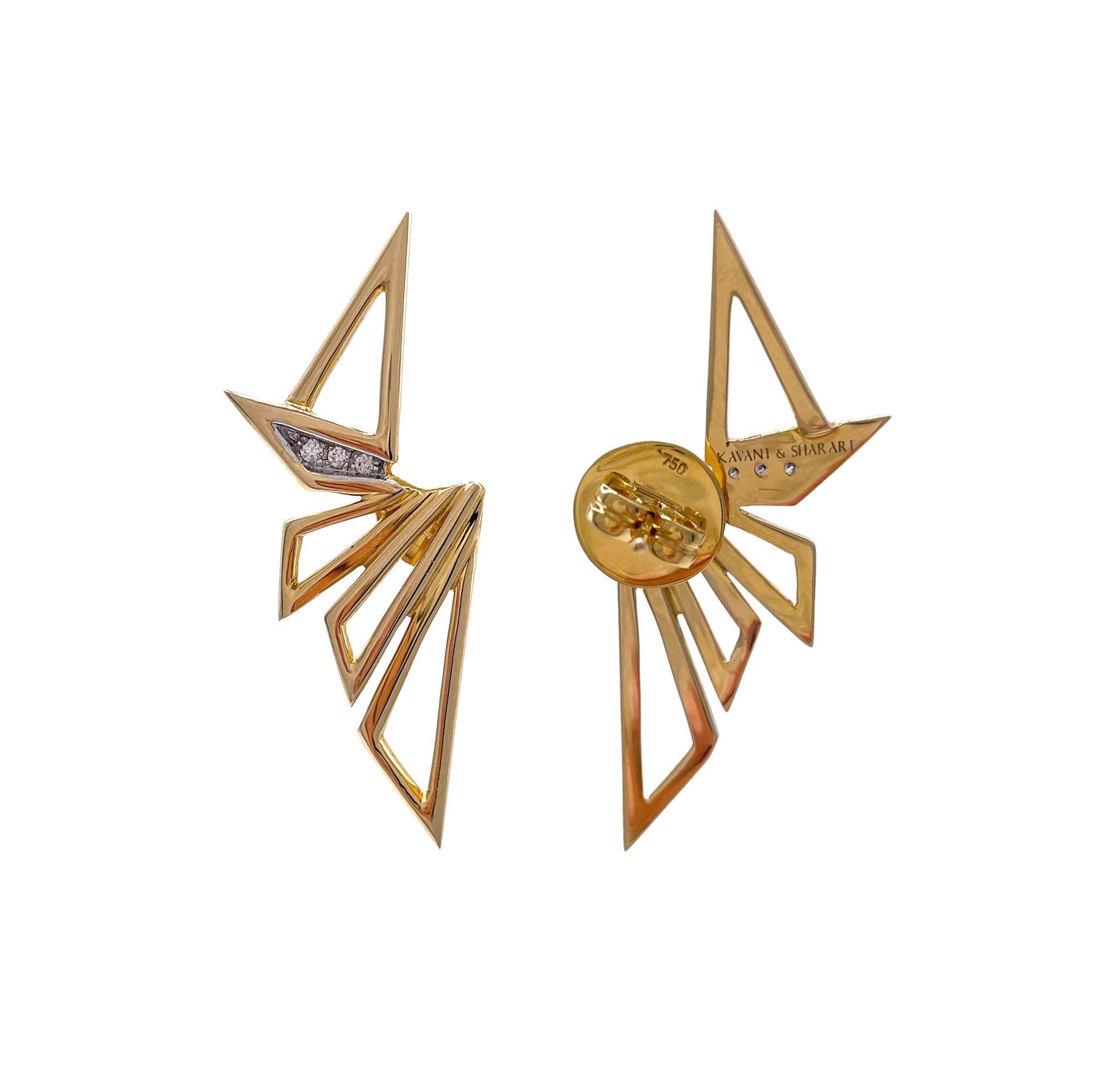 Women's Kavant & Sharart 18k Yellow Gold Diamond Origami Earrings For Sale