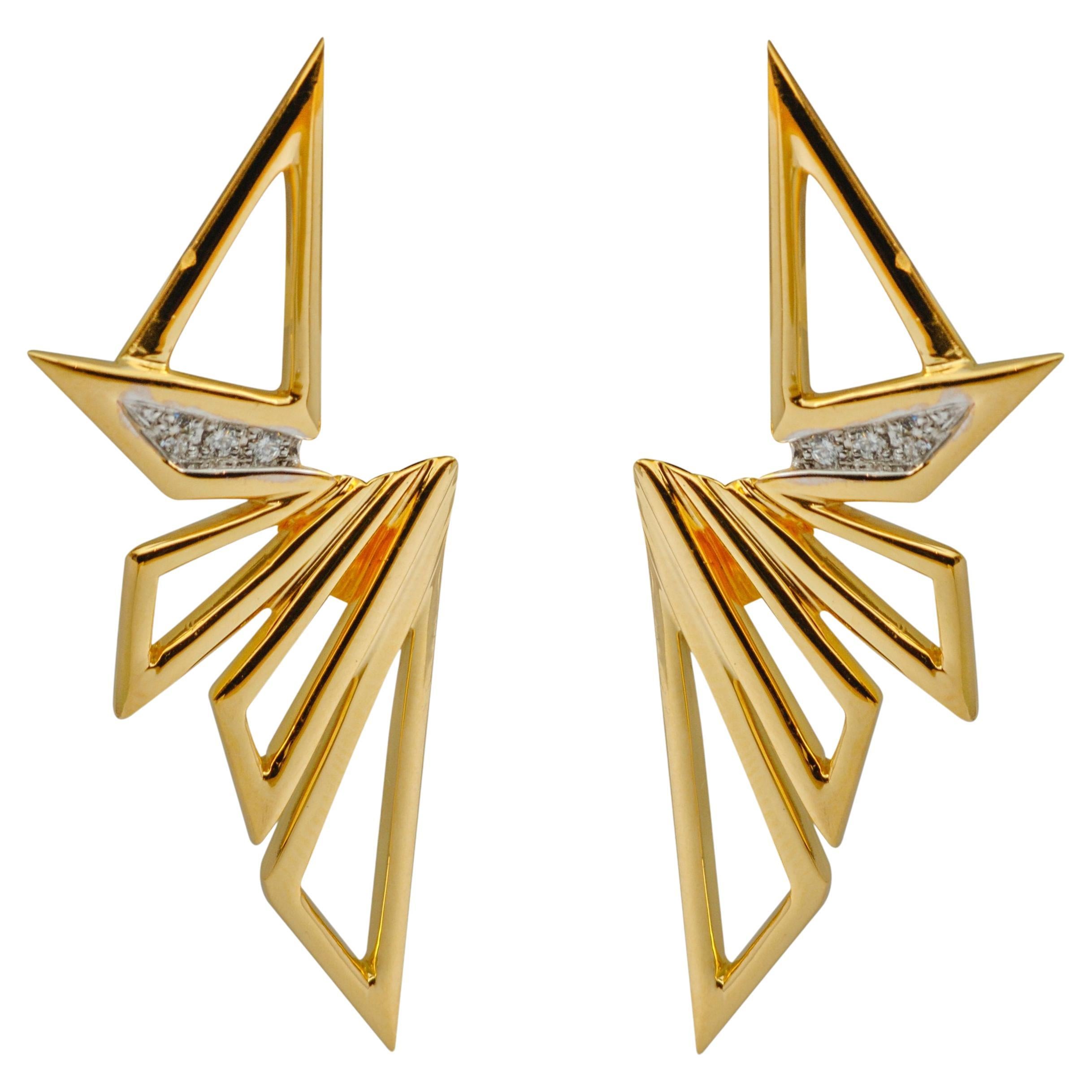 Kavant & Sharart 18k Yellow Gold Diamond Origami Earrings For Sale