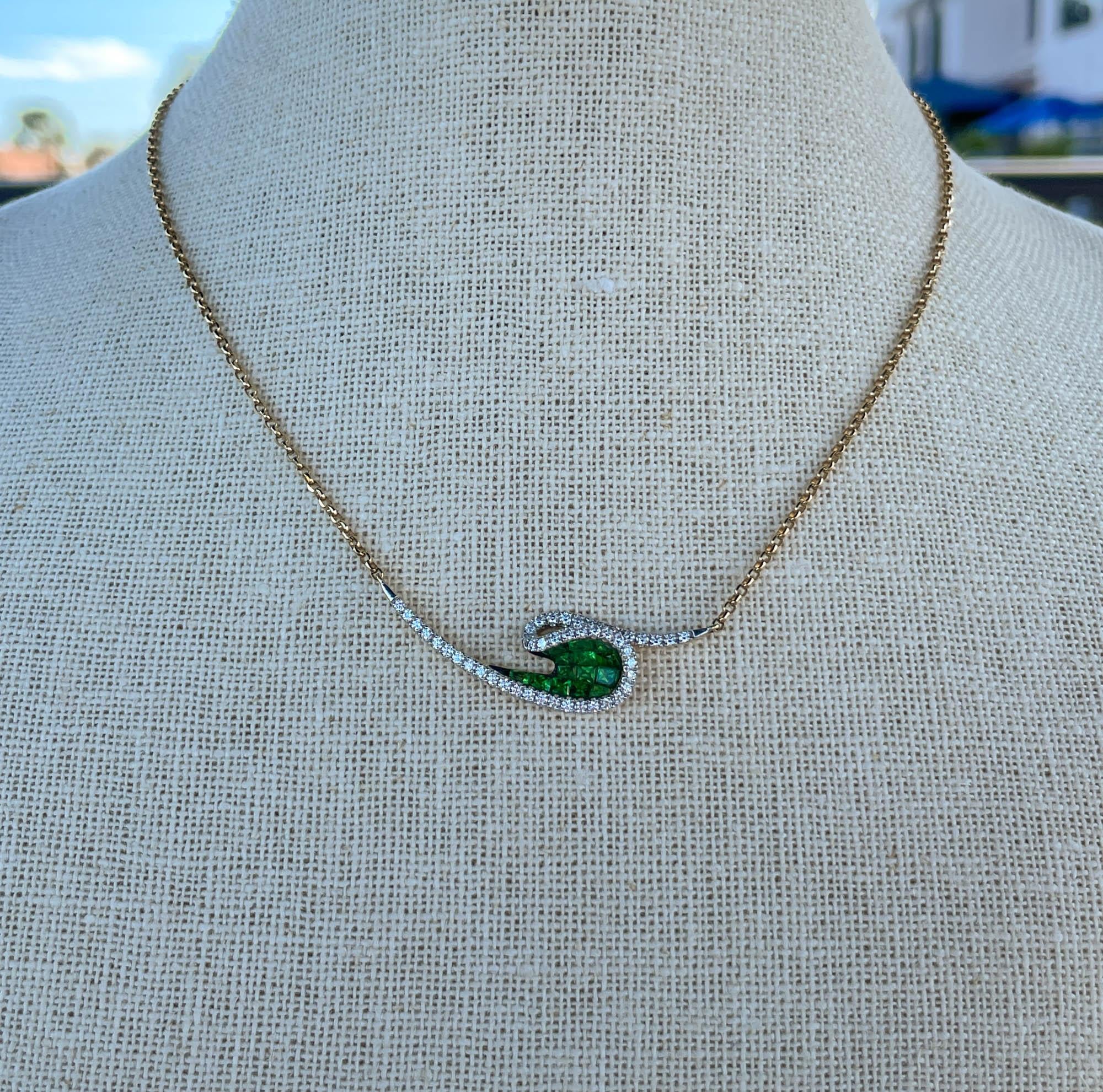Mixed Cut Kavant & Sharart 18k Yellow Gold Tsavorite Talay Wave Necklace For Sale