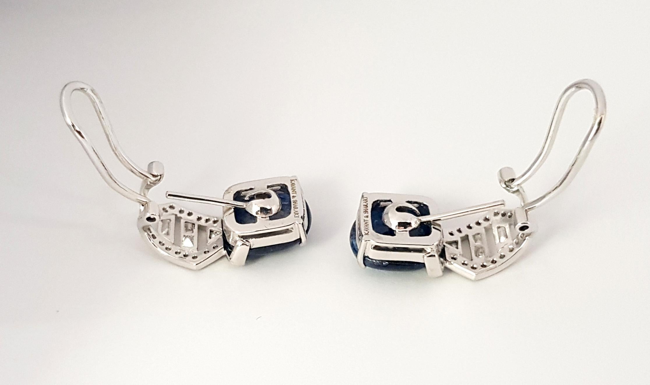 Cabochon Kavant Sharart Origami Asymmetry Blue Sapphire, Diamond Earrings 18K Gold For Sale