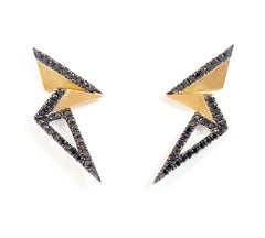 Kavant & Sharart Origami Brush Gold Black Diamond Mini Earrings 18K Yellow Gold