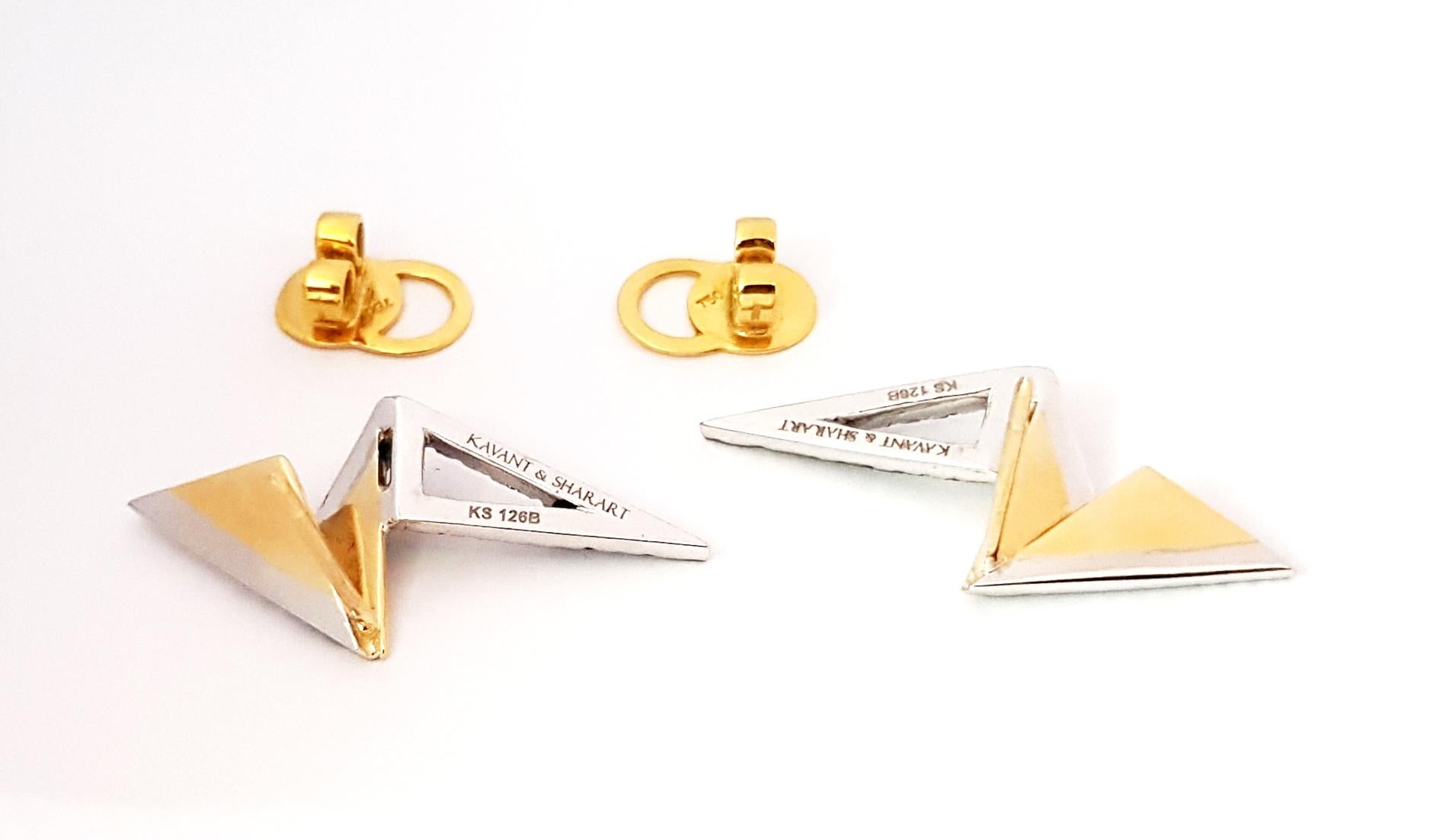 Brilliant Cut Kavant & Sharart Origami Brush Gold Black Diamond Mini Earrings 18K Yellow Gold For Sale