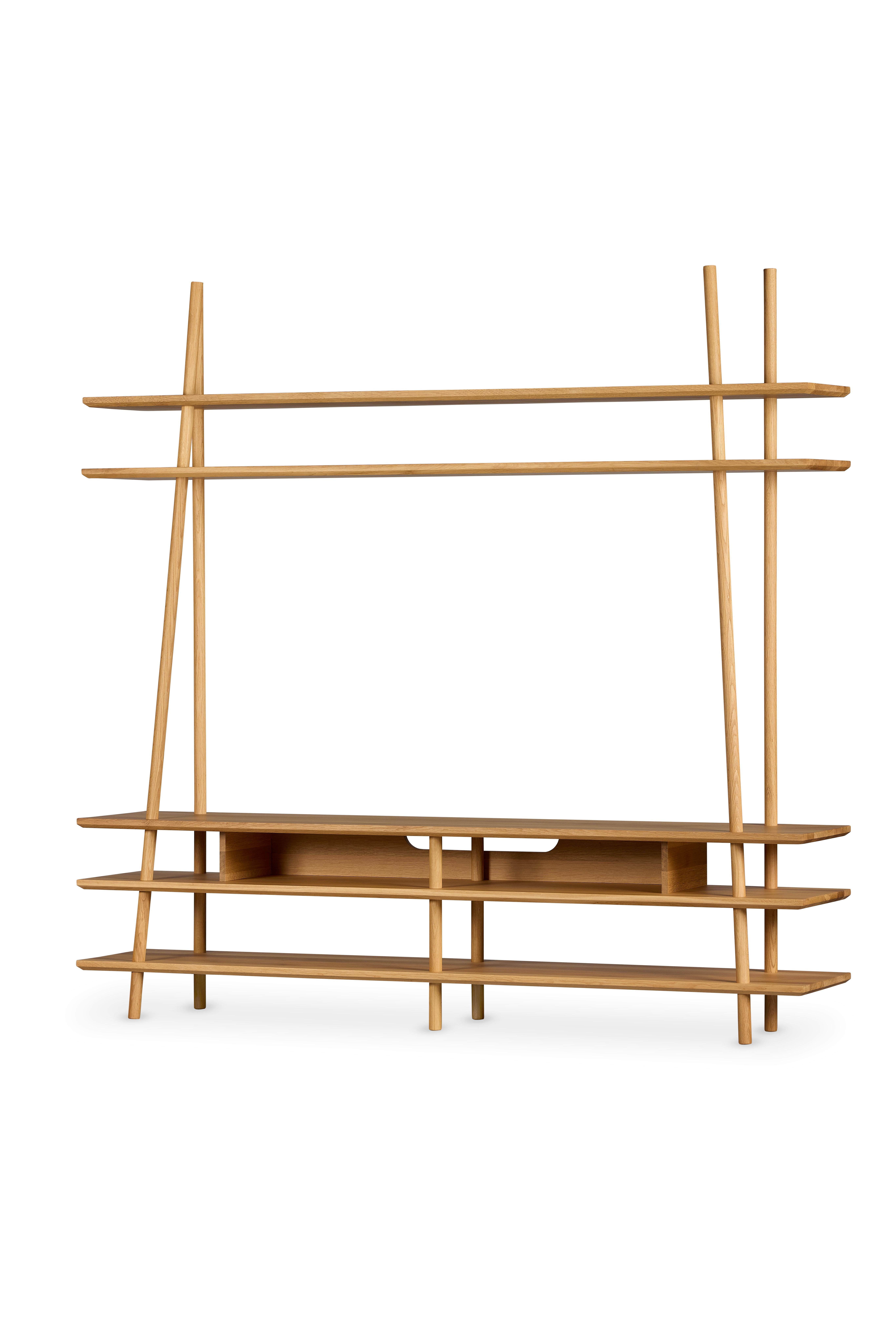 Turkish Kavel Bookcase/TV Unit – Solid Wood Oak, Natural Varnish For Sale