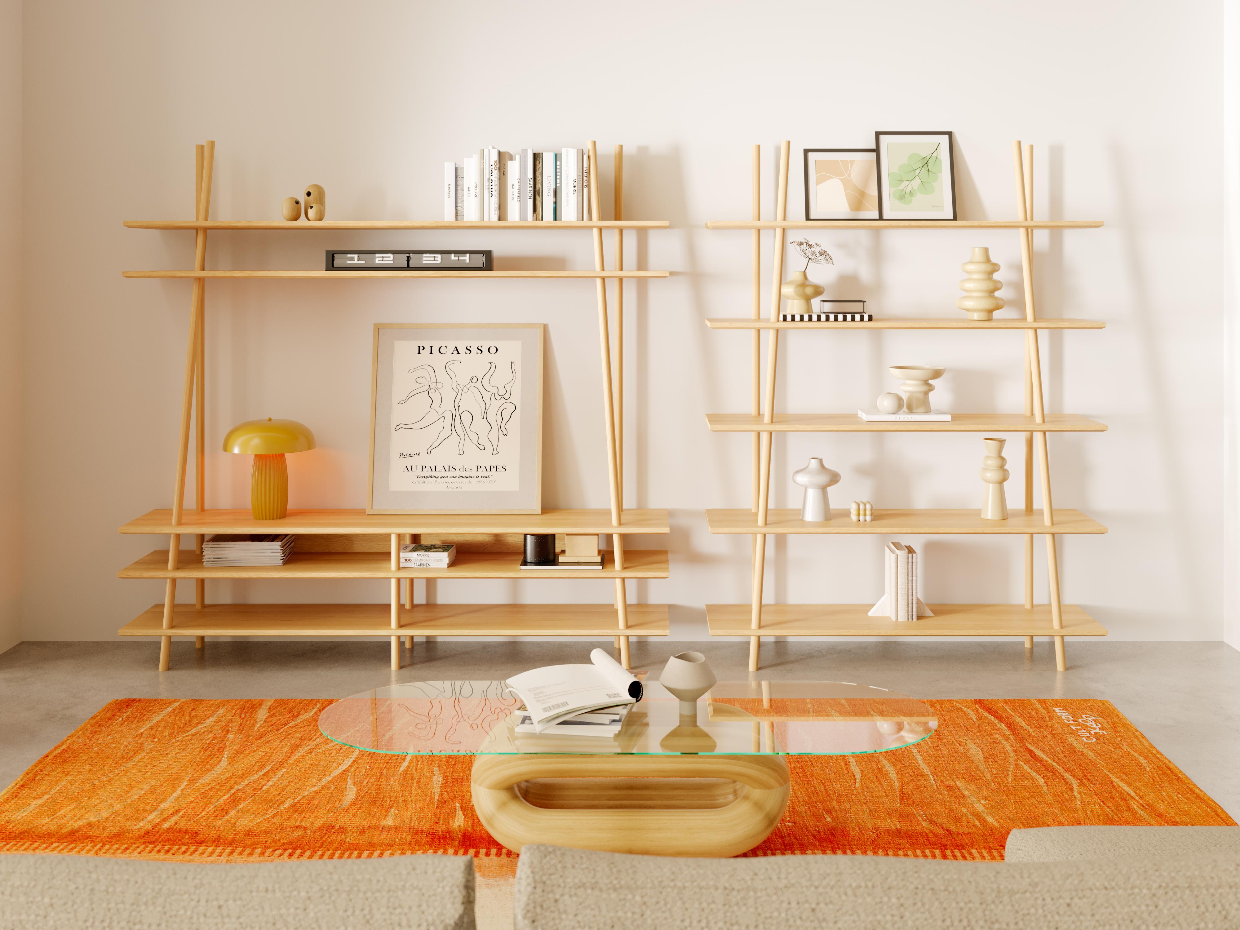 Oiled Kavel Bookcase/TV Unit – Solid Wood Oak, Natural Varnish For Sale