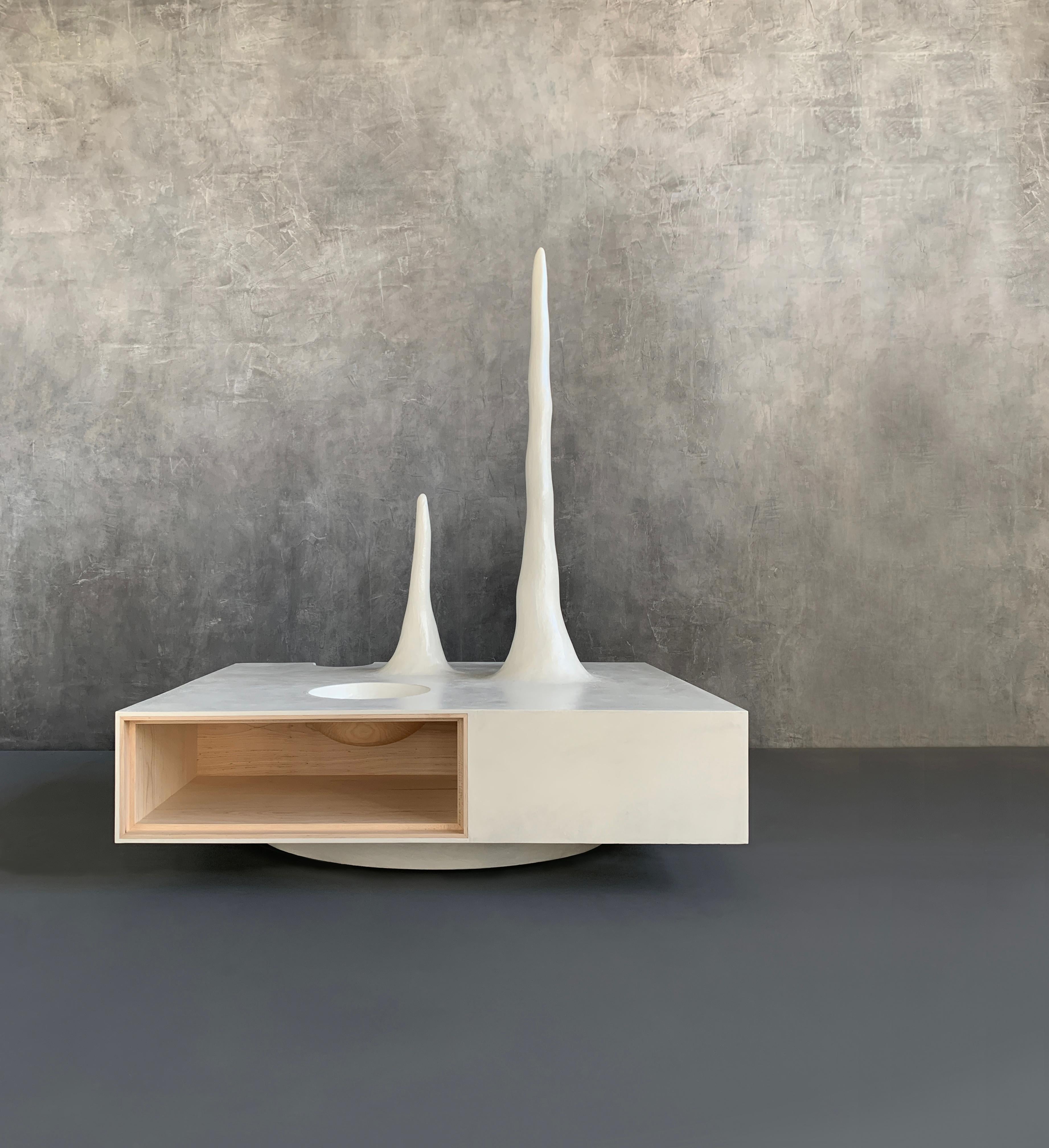 Kavrn Cocktail Table, 2022
Polished concrete and maple
57 x 42 x 36 in  
Surface height: 14 in