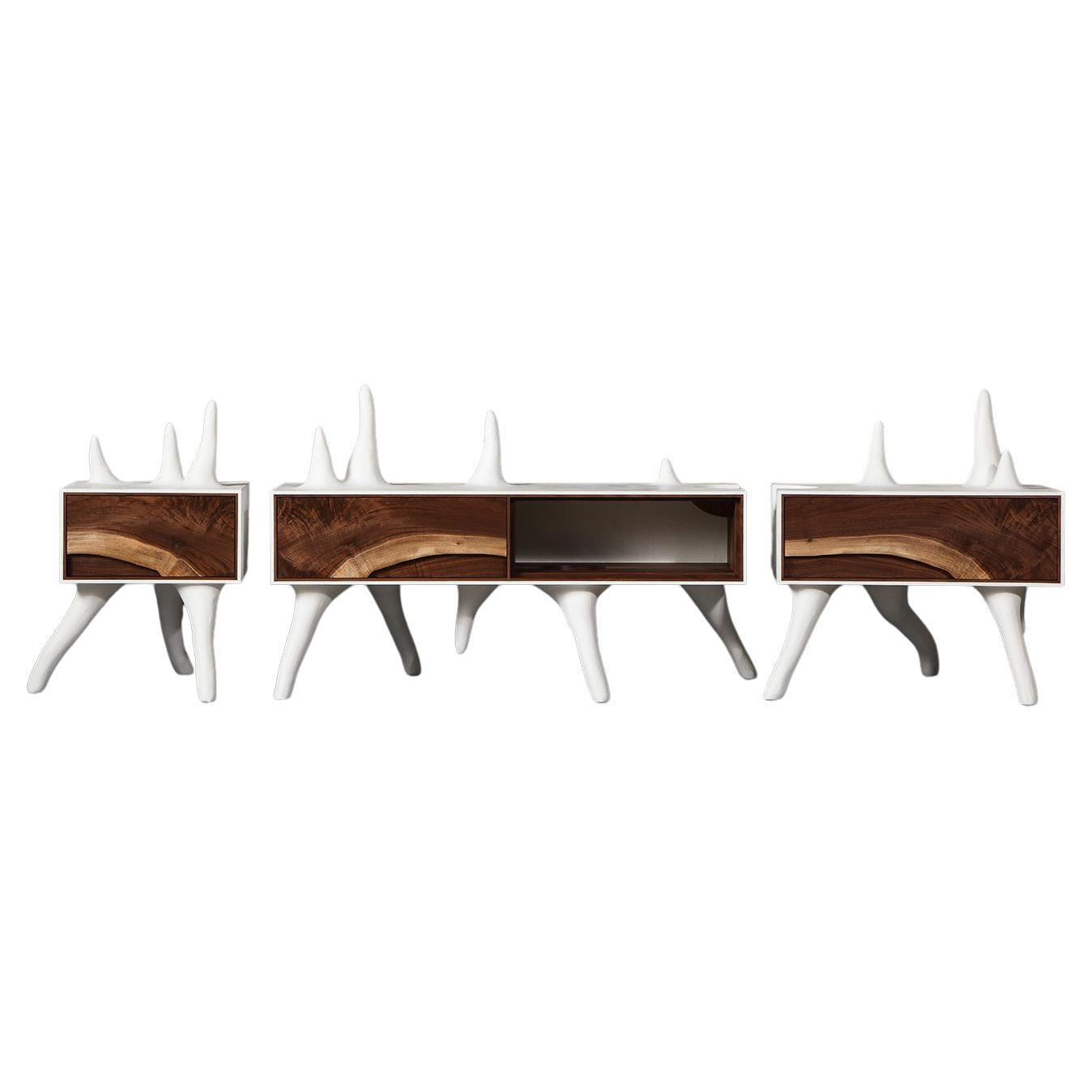 Kavrn Console in American Walnut and Concrete by Patrick Weder