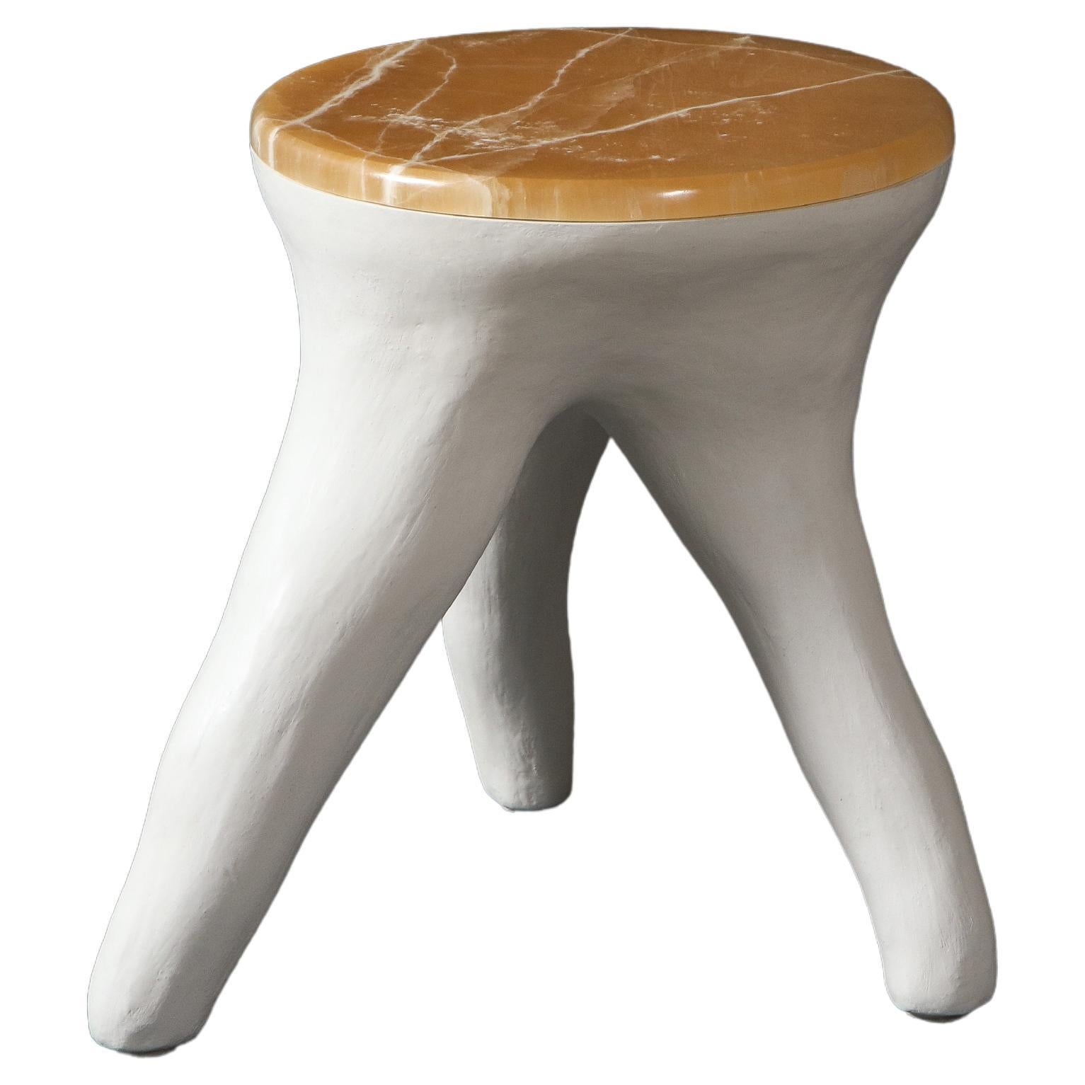 Kavrn Side Table/Stool in Concrete and Amber Onyx by Patrick Weder For Sale