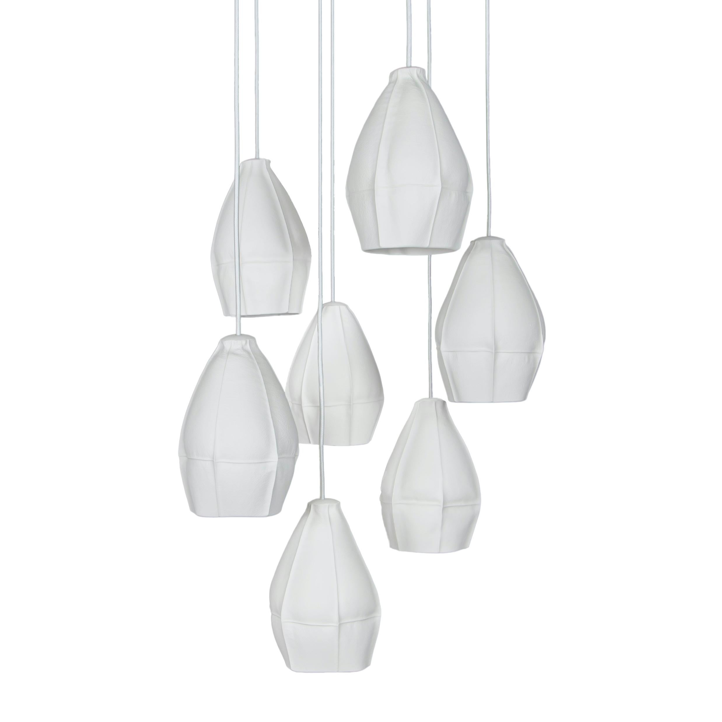 Contemporary Kawa Pendant Cluster from Souda, Cluster of 7, Black Cord, Made to Order For Sale