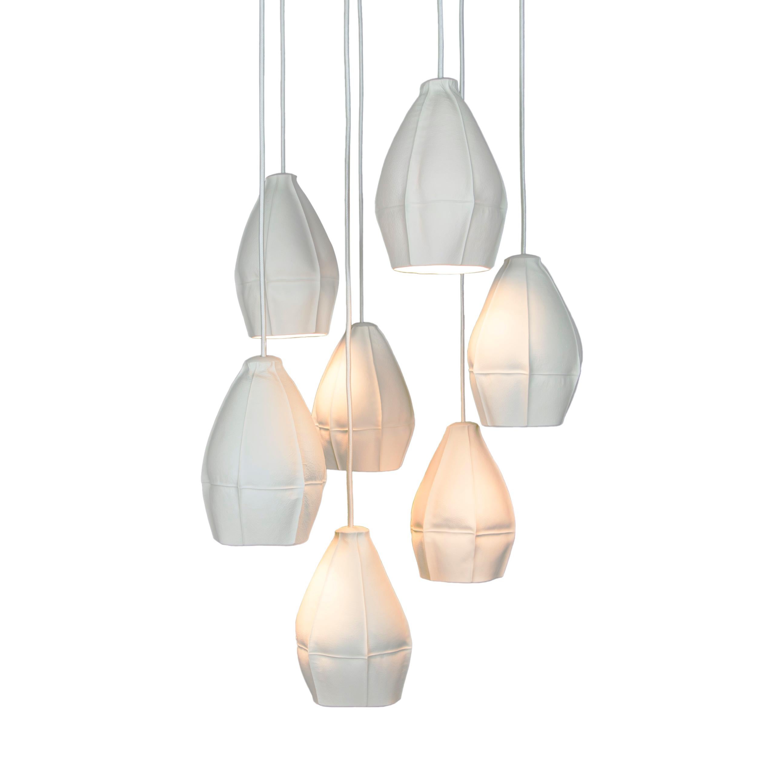 Metal Kawa Pendant Cluster from Souda, Cluster of 7, Black Cord, Made to Order For Sale