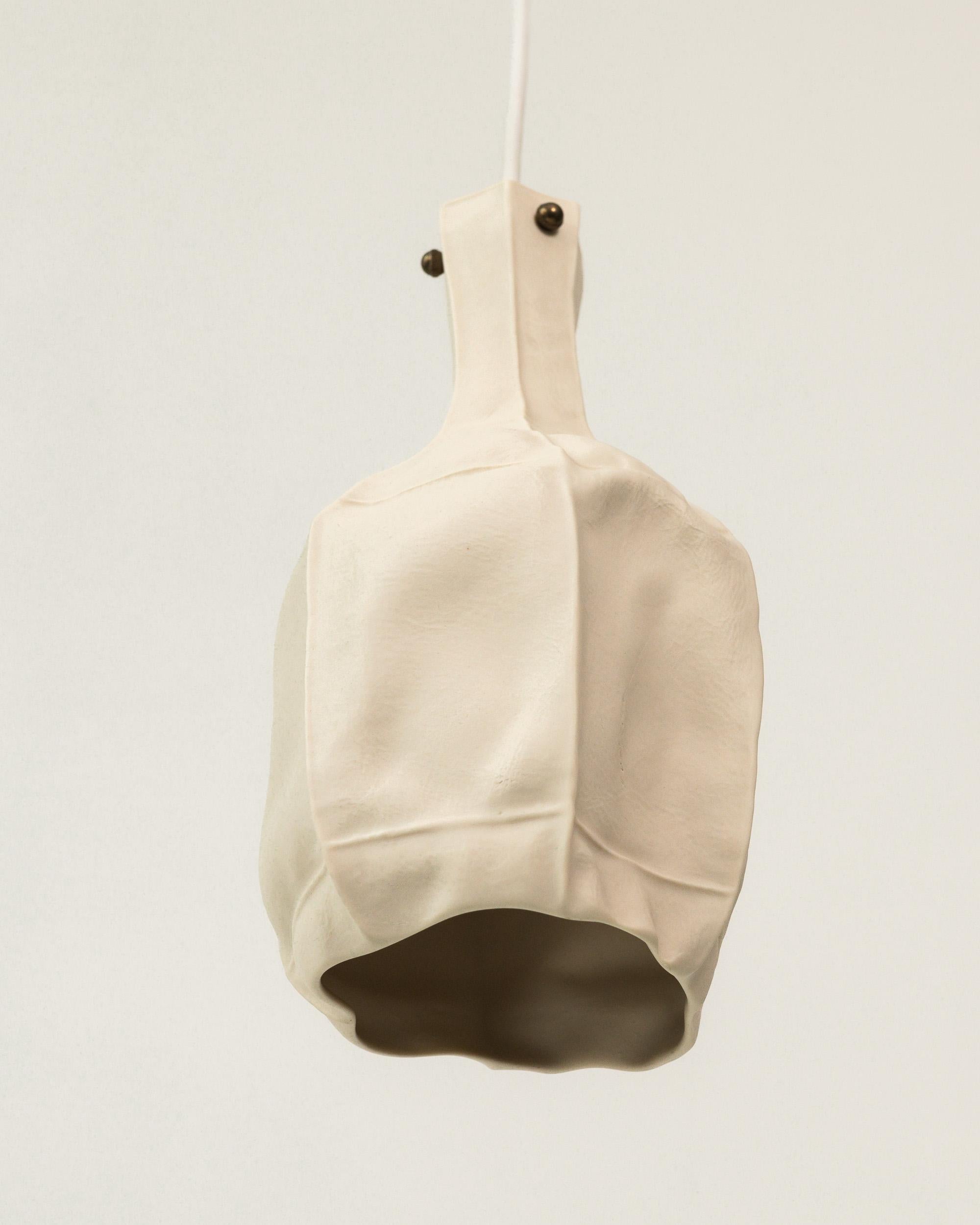 Modern Kawa Series Leather-cast porcelain pendant light, white translucent ceramic For Sale