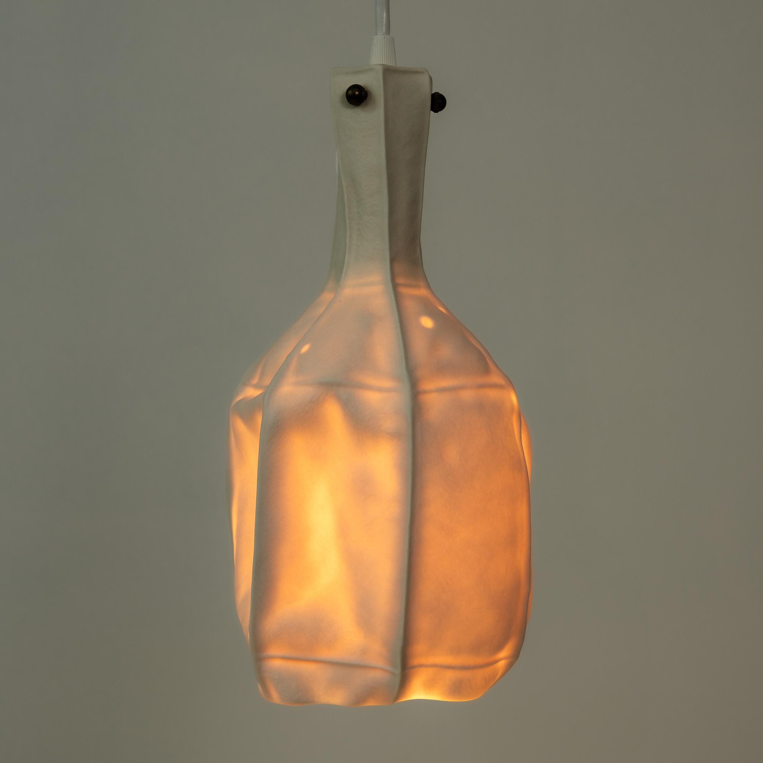 Kawa Series Leather-cast porcelain pendant light, white translucent ceramic In New Condition For Sale In Brooklyn, NY