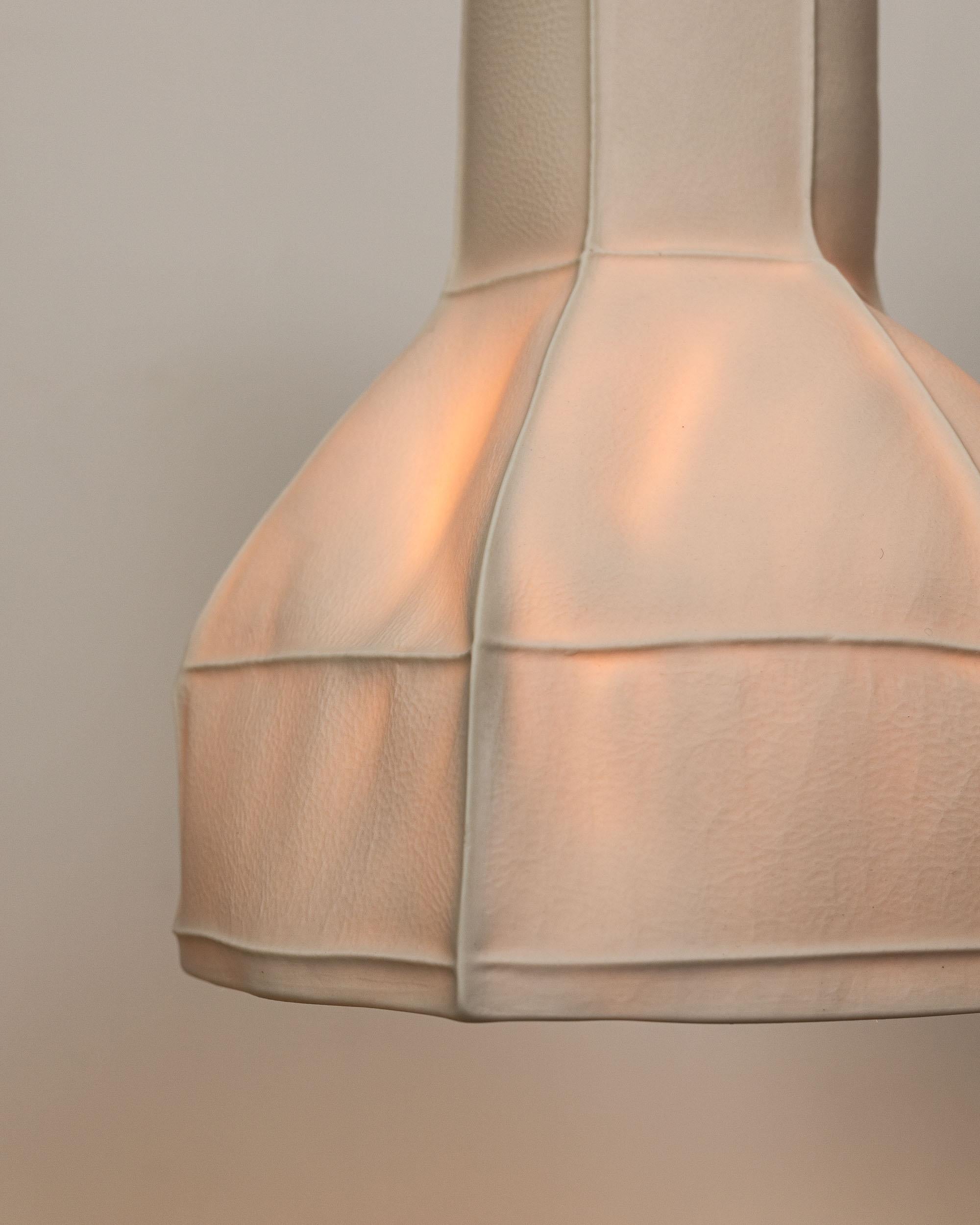 American Kawa Series Light 05, White Organic Modern Porcelain Pendant Lamp, Leather Cast For Sale