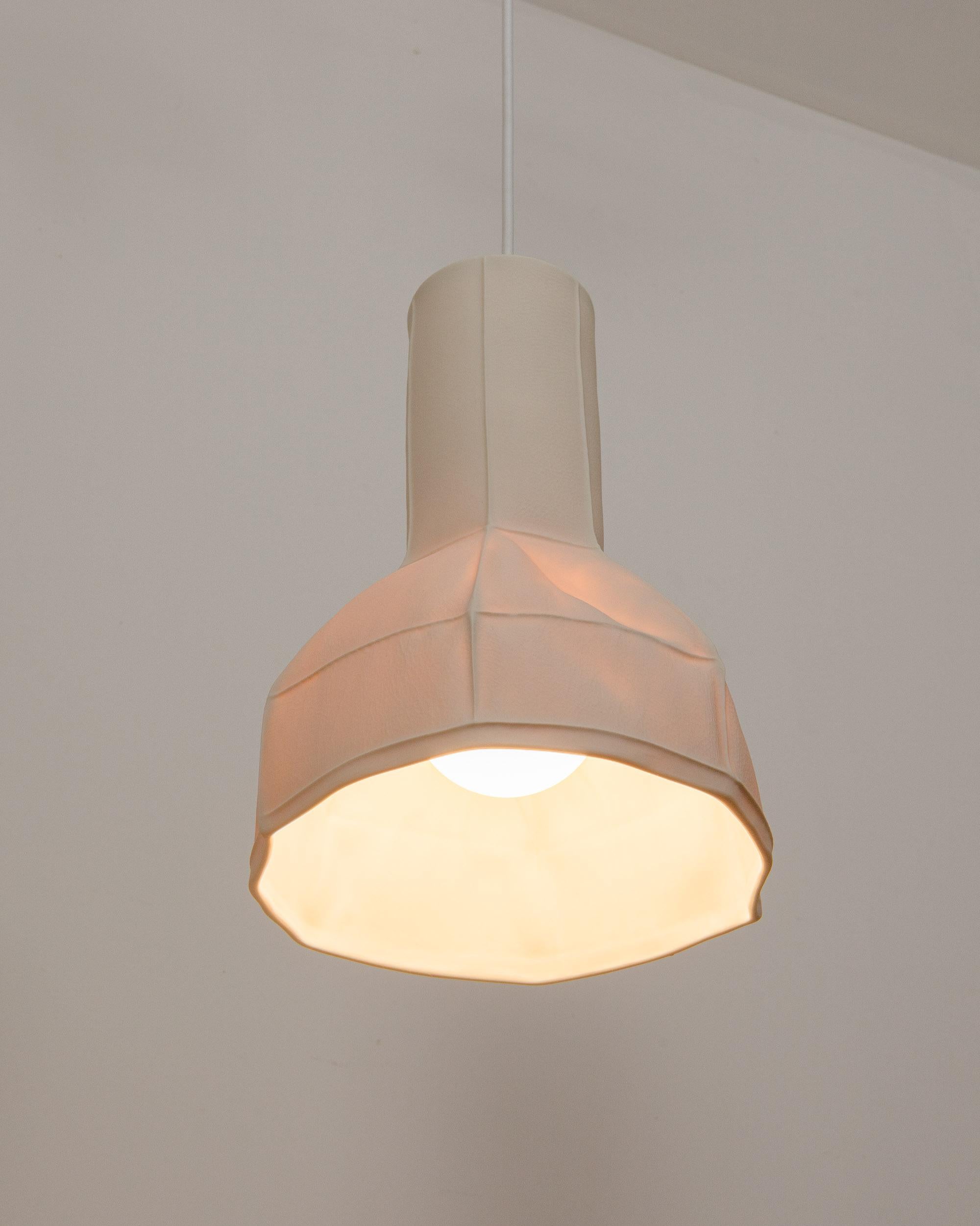 Kawa Series Light 05, White Organic Modern Porcelain Pendant Lamp, Leather Cast In New Condition For Sale In Brooklyn, NY