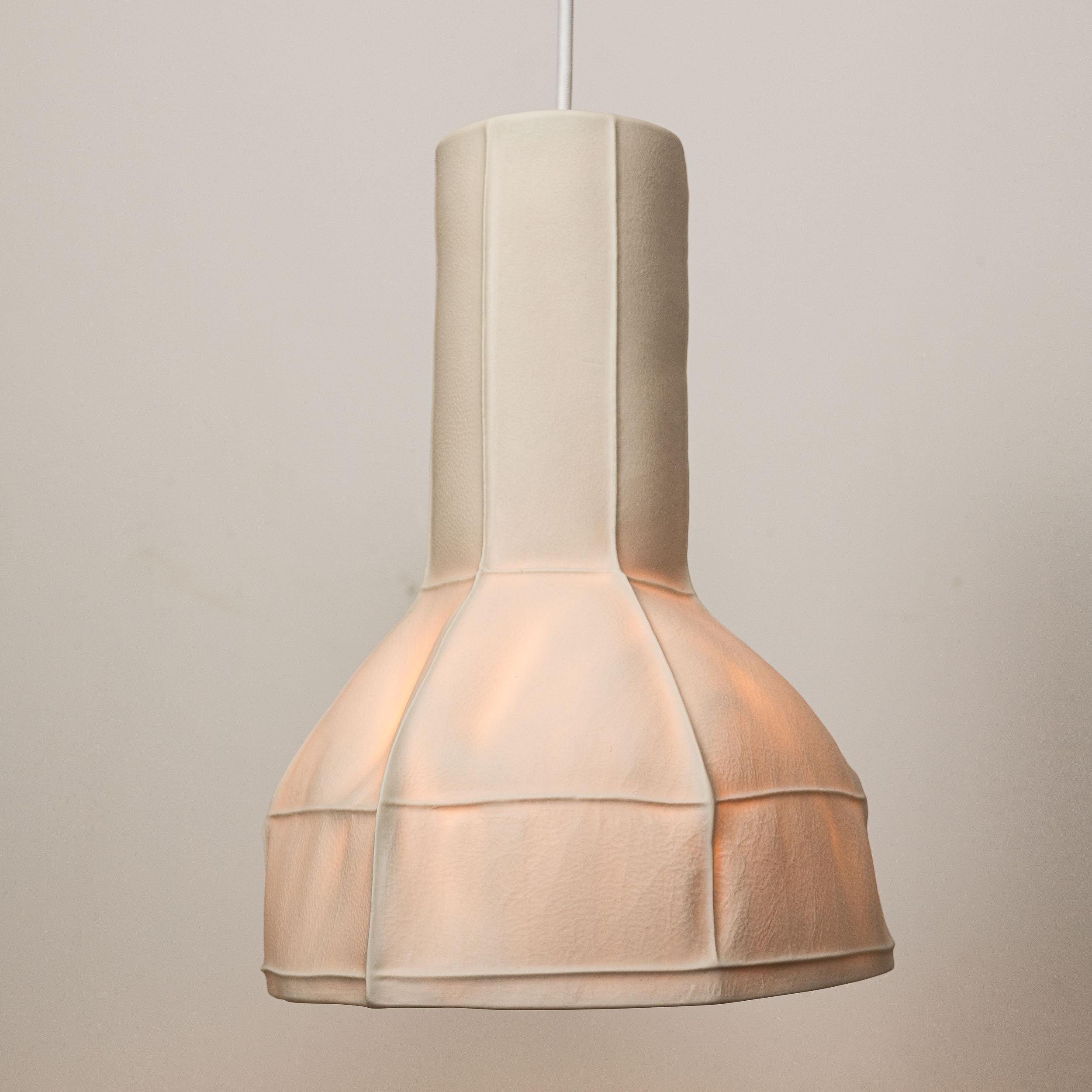 Kawa Series Light 05, White Organic Modern Porcelain Pendant Lamp, Leather Cast In New Condition For Sale In Brooklyn, NY