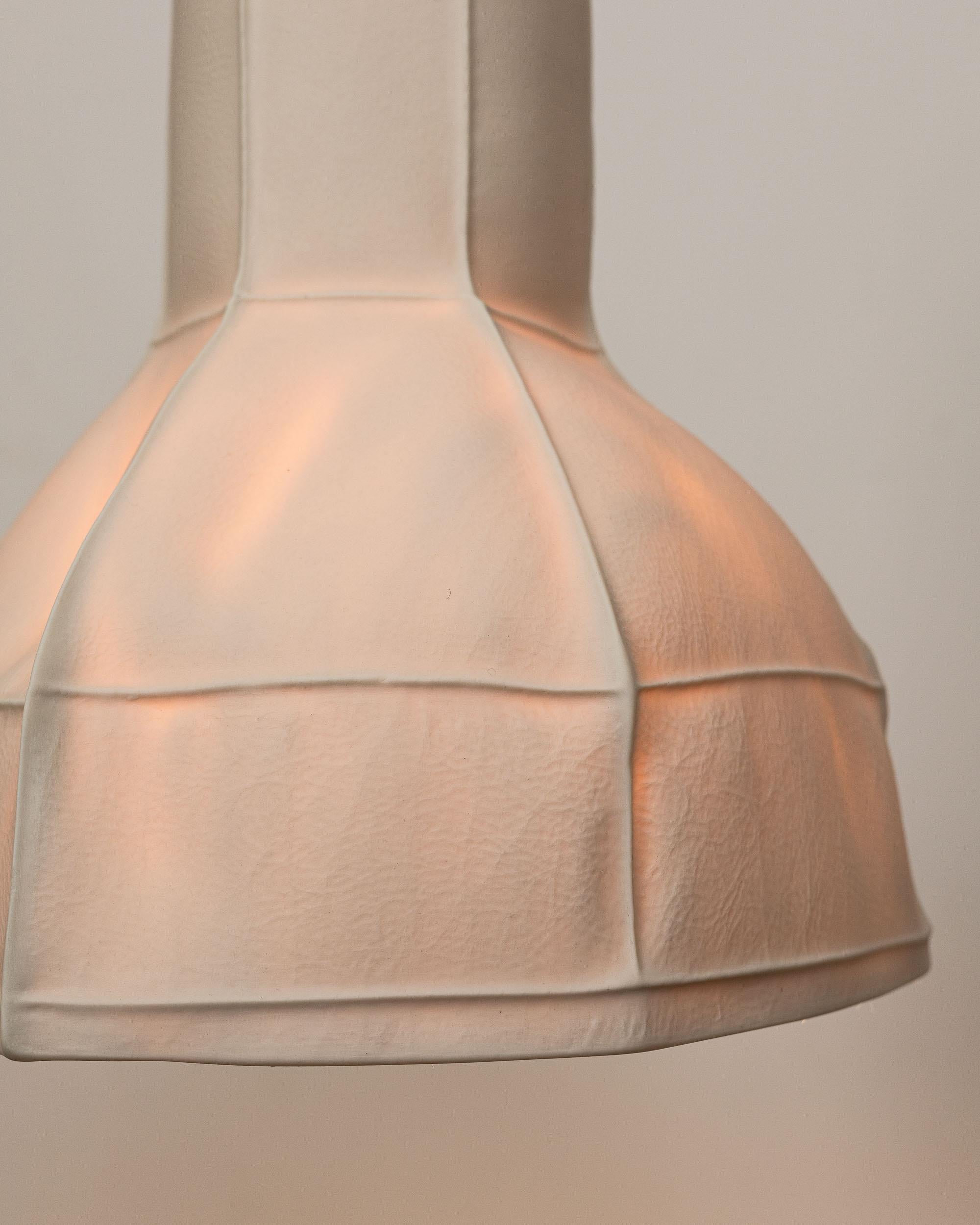 Kawa Series Light 05, White Organic Modern Porcelain Pendant Lamp, Leather Cast For Sale 2