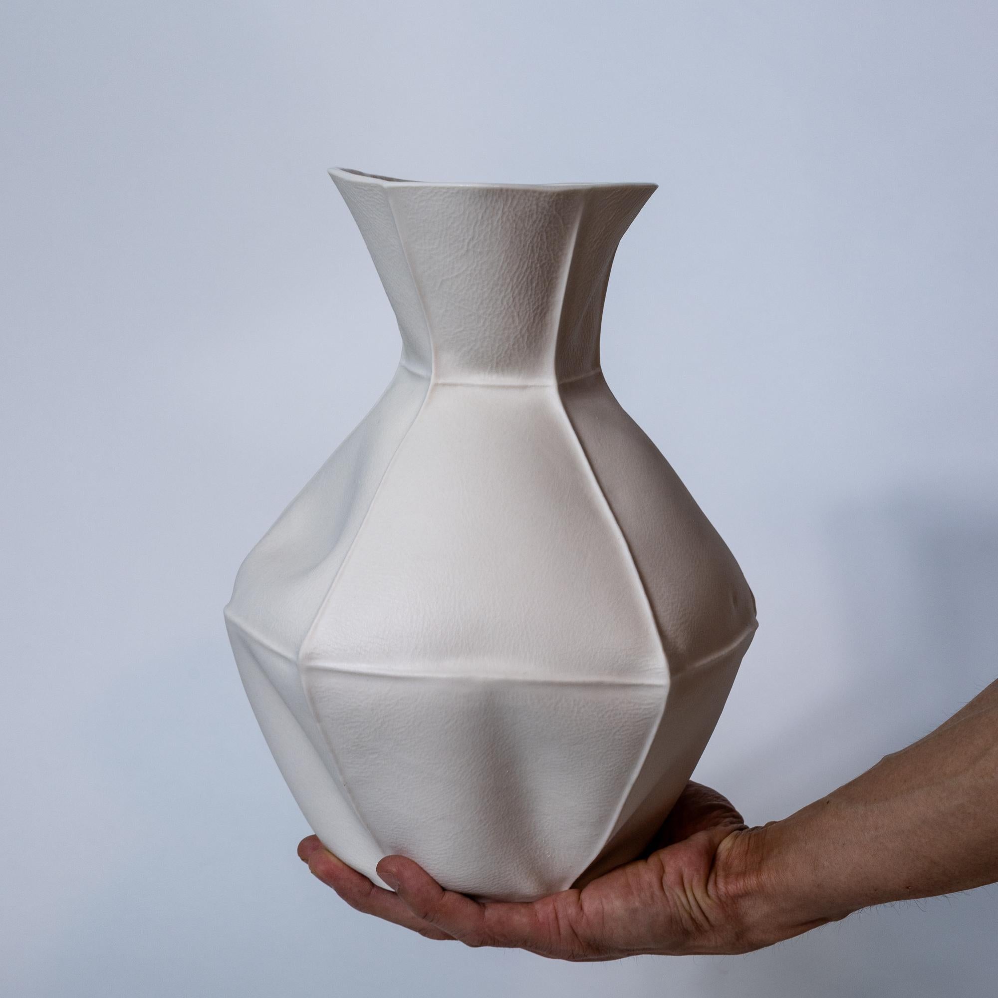 Modern Kawa Vase 22, Large White Organic Porcelain Vase, Tactile Ceramic Vessel For Sale