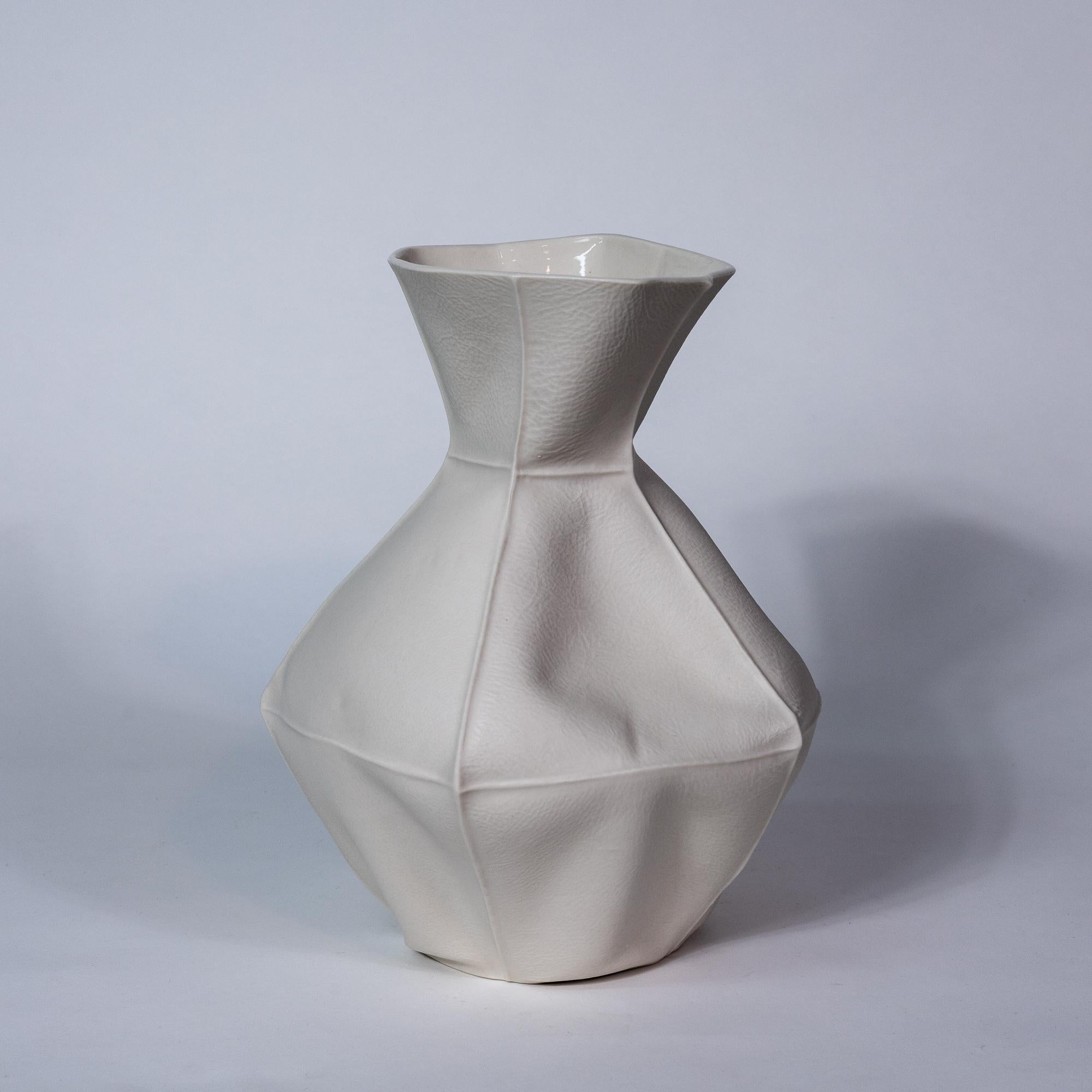 American Kawa Vase 22, Large White Organic Porcelain Vase, Tactile Ceramic Vessel For Sale