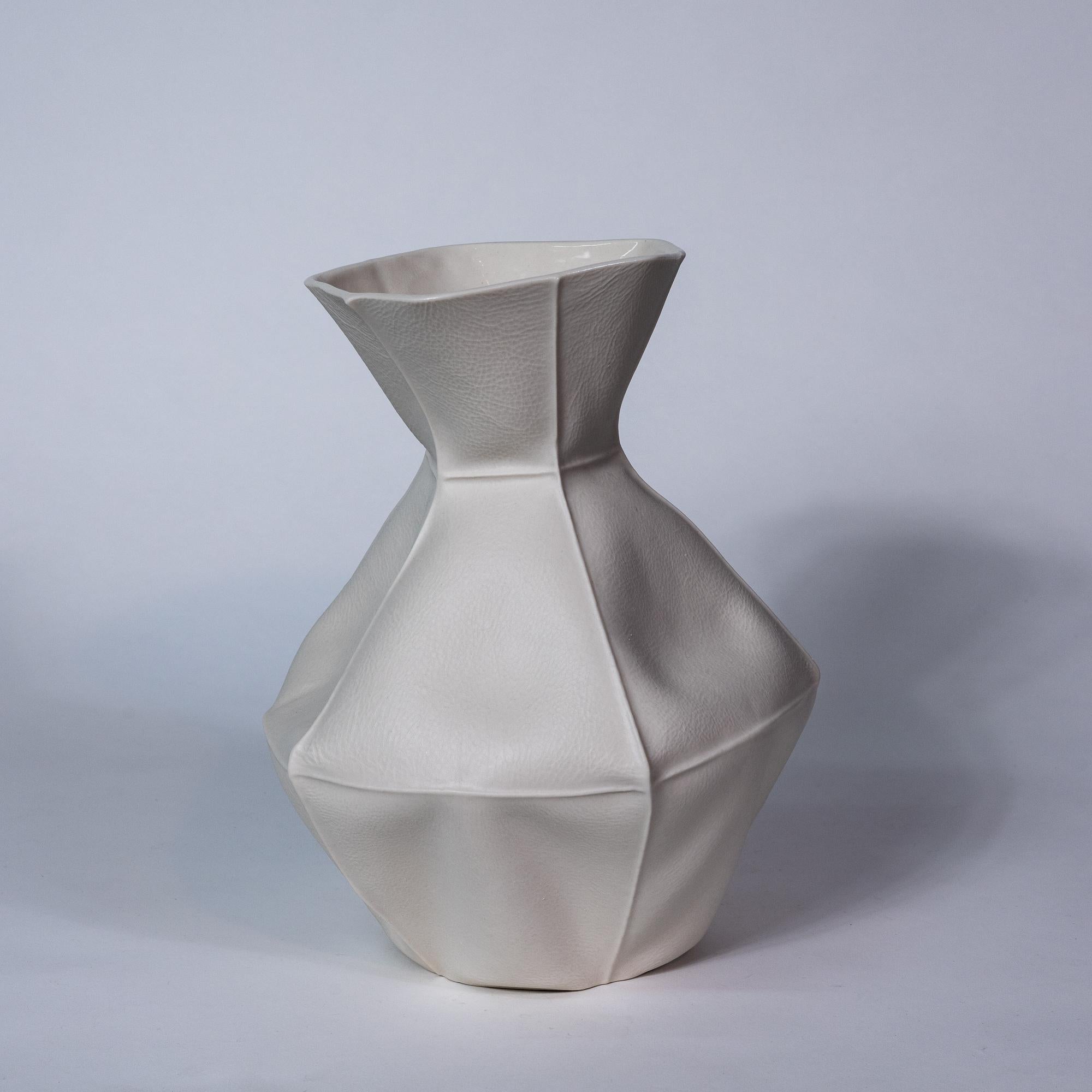 Hand-Crafted Kawa Vase 22, Large White Organic Porcelain Vase, Tactile Ceramic Vessel For Sale