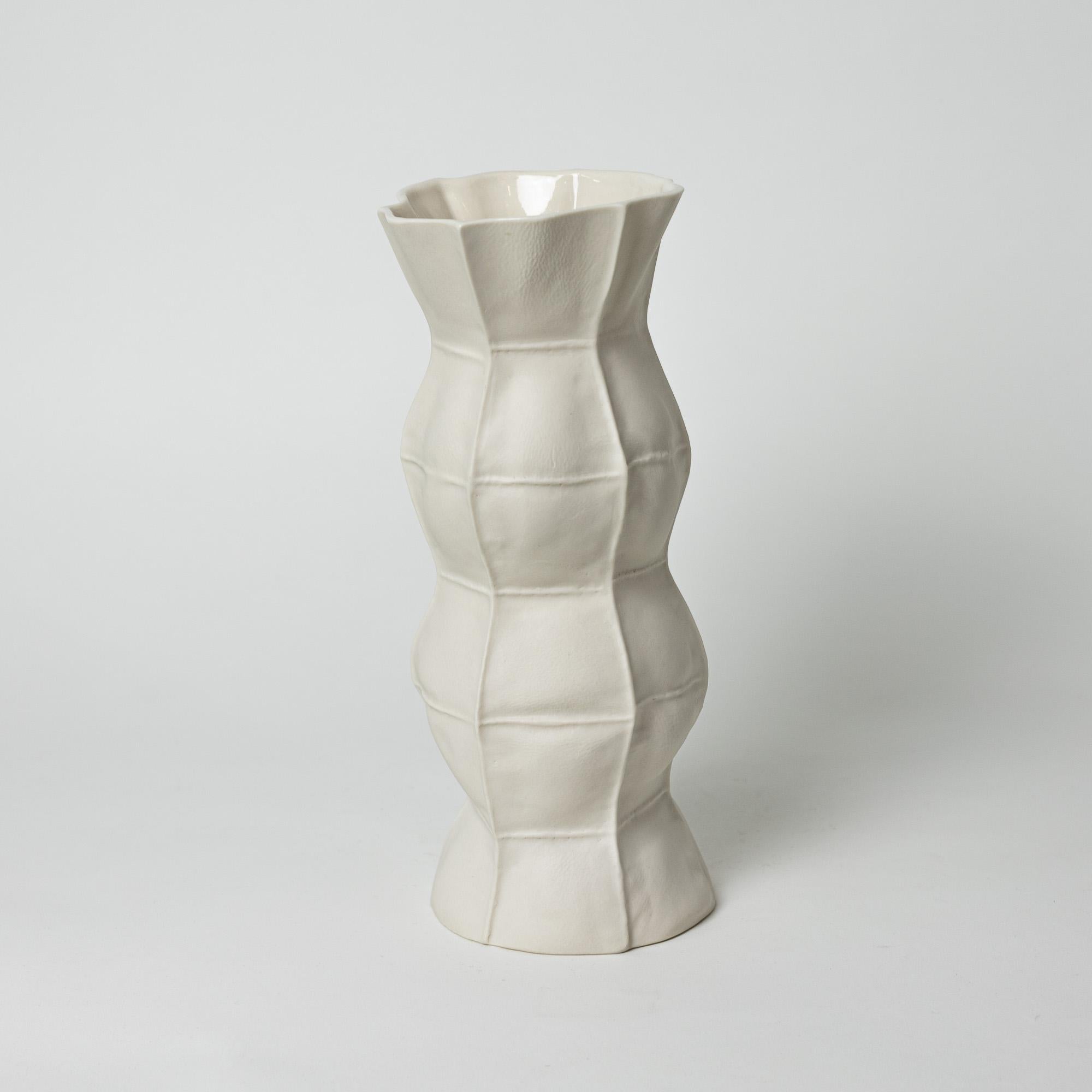 Américain Kawa Vase ZIGZAG, ÉCHANTILLON, vase à fleurs en céramique organique blanche, porcelaine