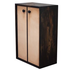 Kawakami Antique Finish Solid Oak Cabinet with Leather Doors