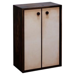 Kawakami Antique Finish Solid Oak Cabinet with Leather Doors