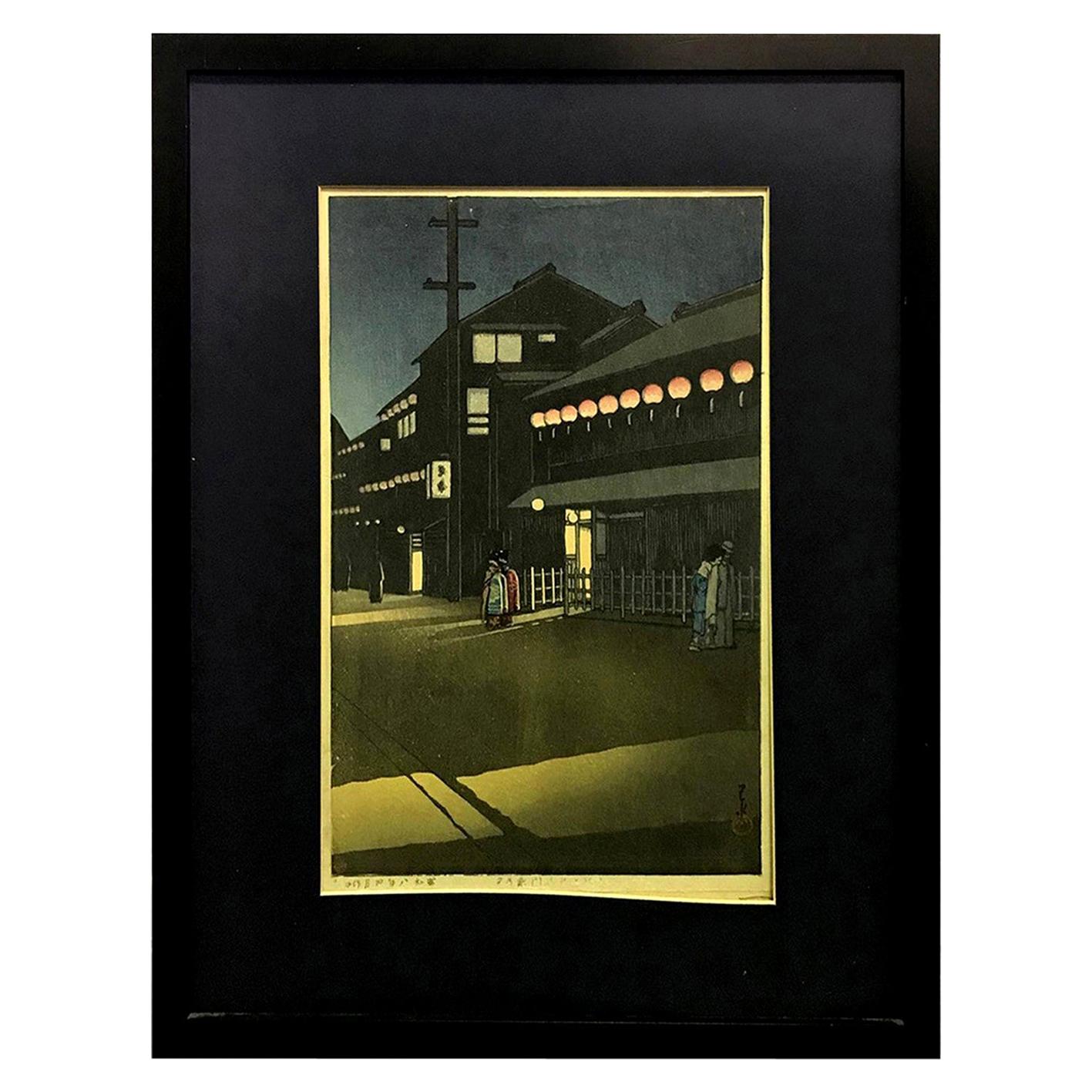 Kawase Hasui Japanese Woodblock Print Evening at Soemoncho in Osaka, 1933